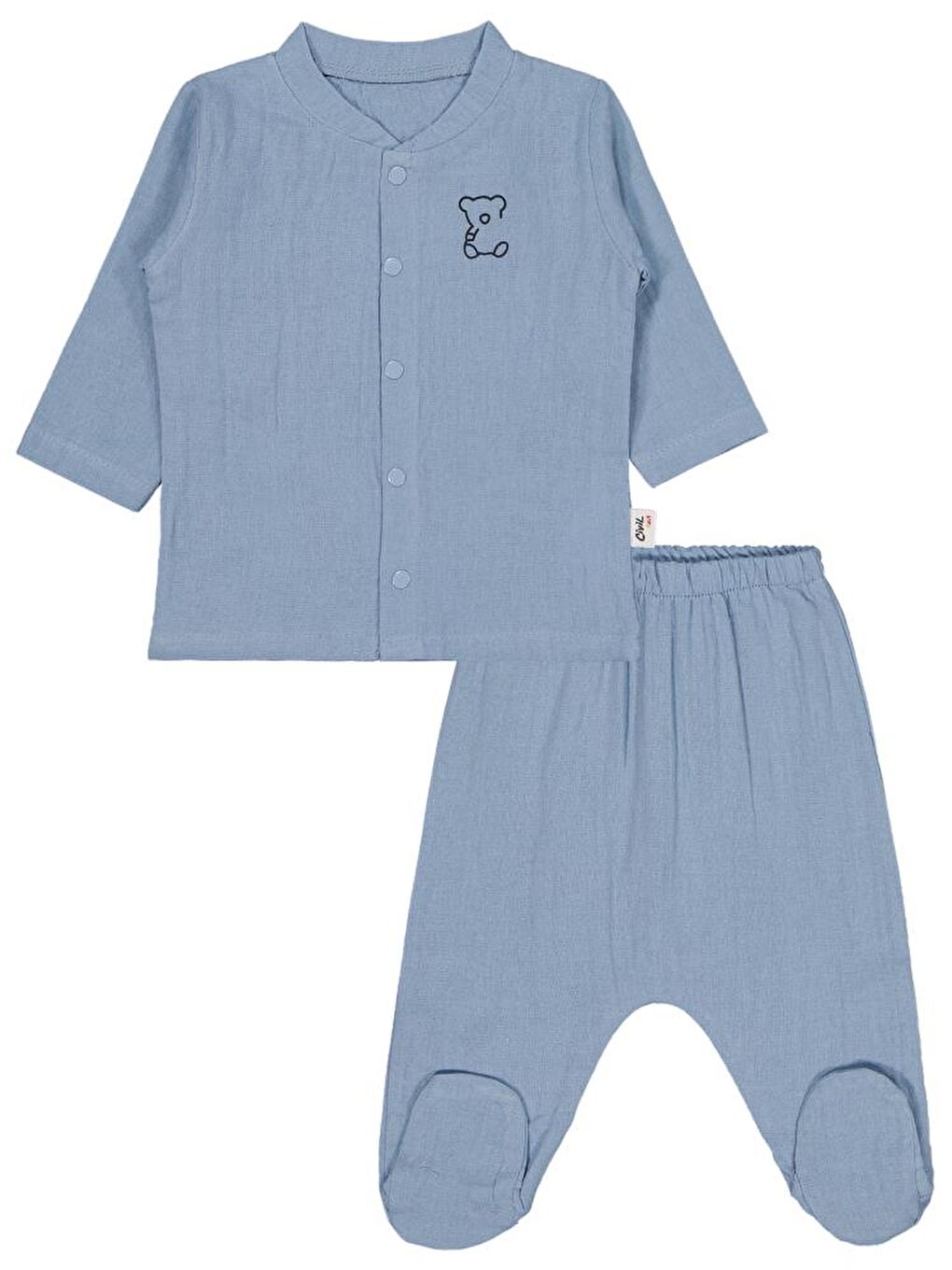 Baby Ayıcık Baskılı 1-9 Ay Pijama Takımı - Mavi 9-12 Ay