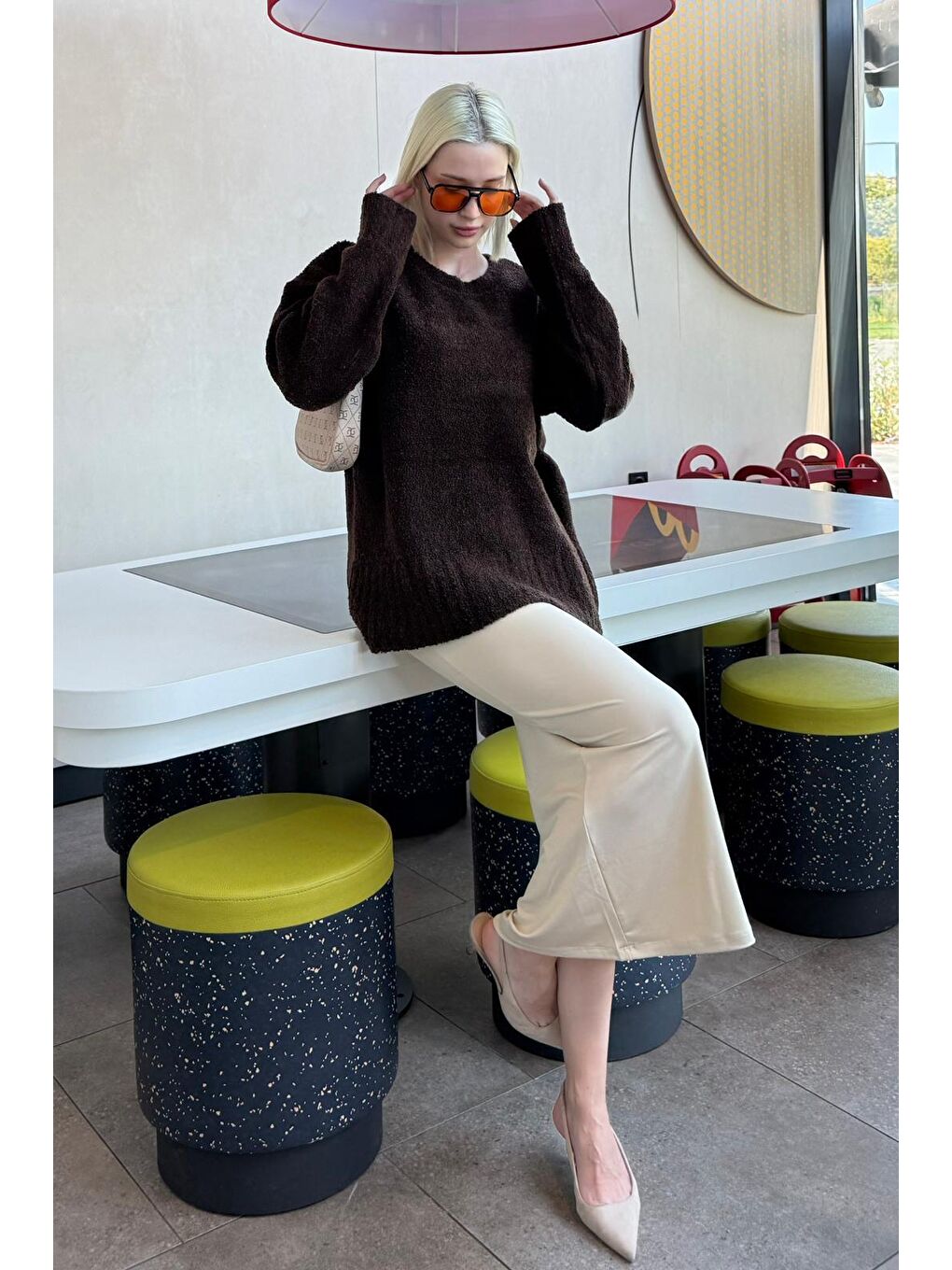 Kahverengi Bisiklet Yaka Kadın Buklet Kazak Mg2480-4