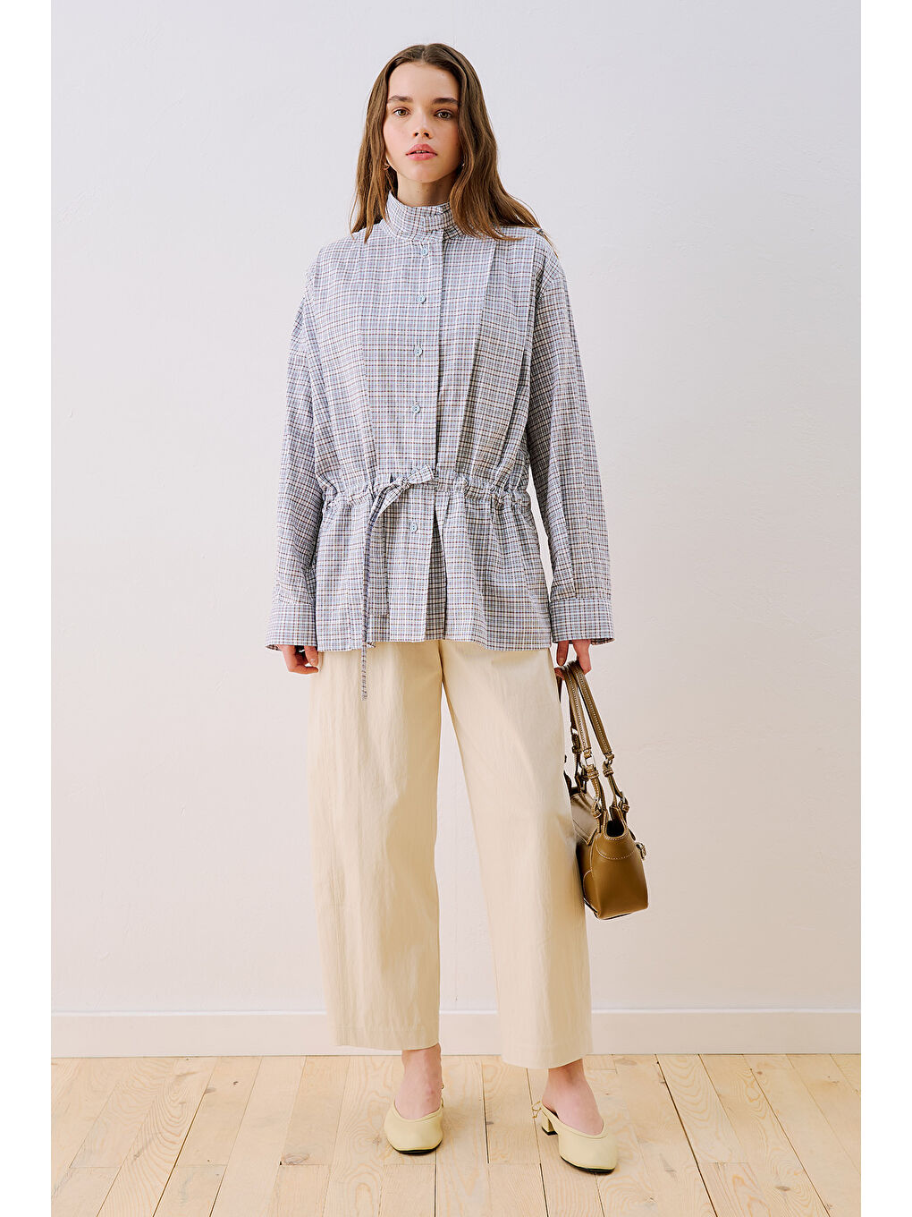 Gabardin Barrel Pantolon Ekru-5