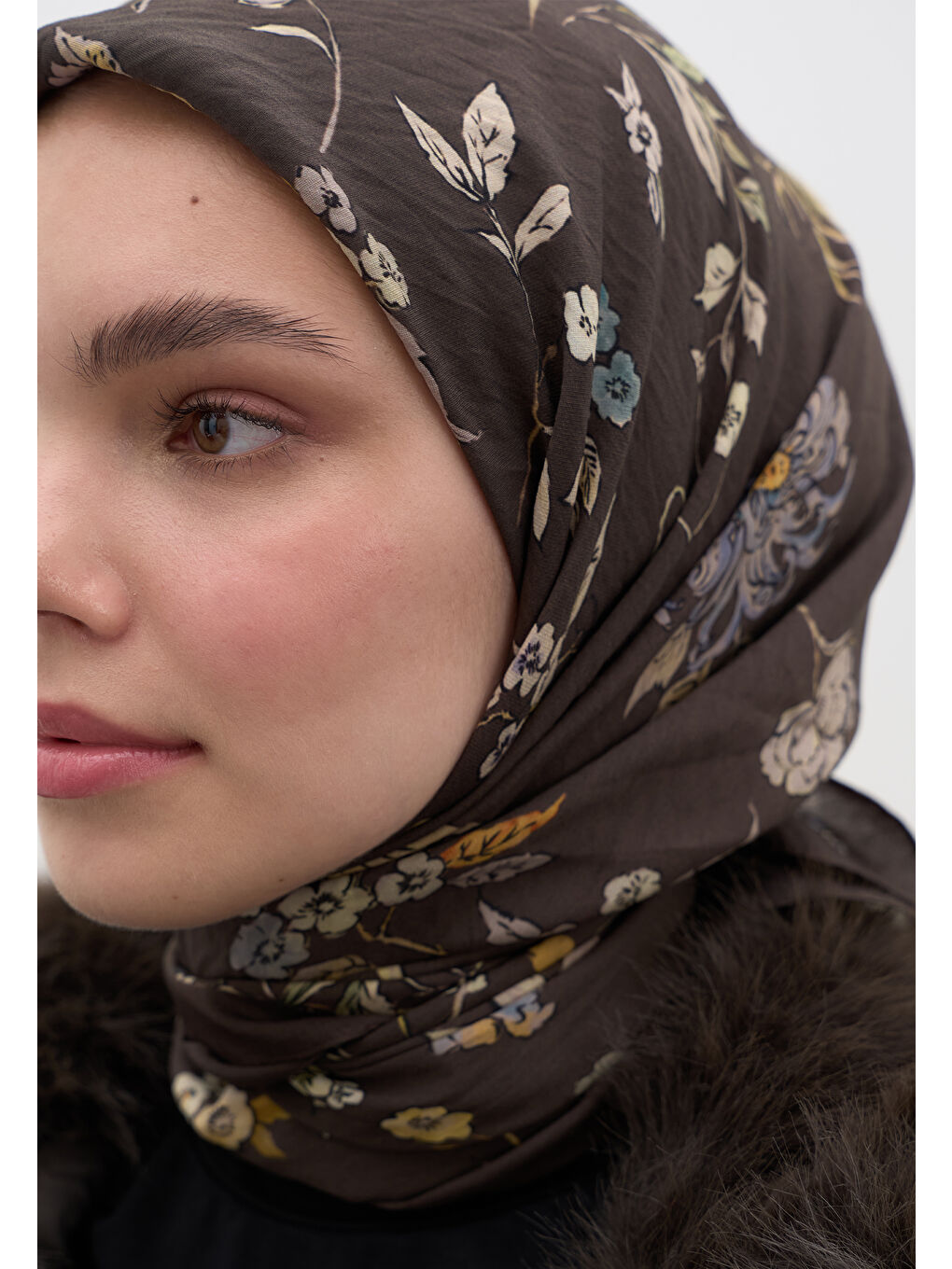 Kahverengi Jenephıe Desen Pamuklu Viskon Eşarp Acı Kahve-2