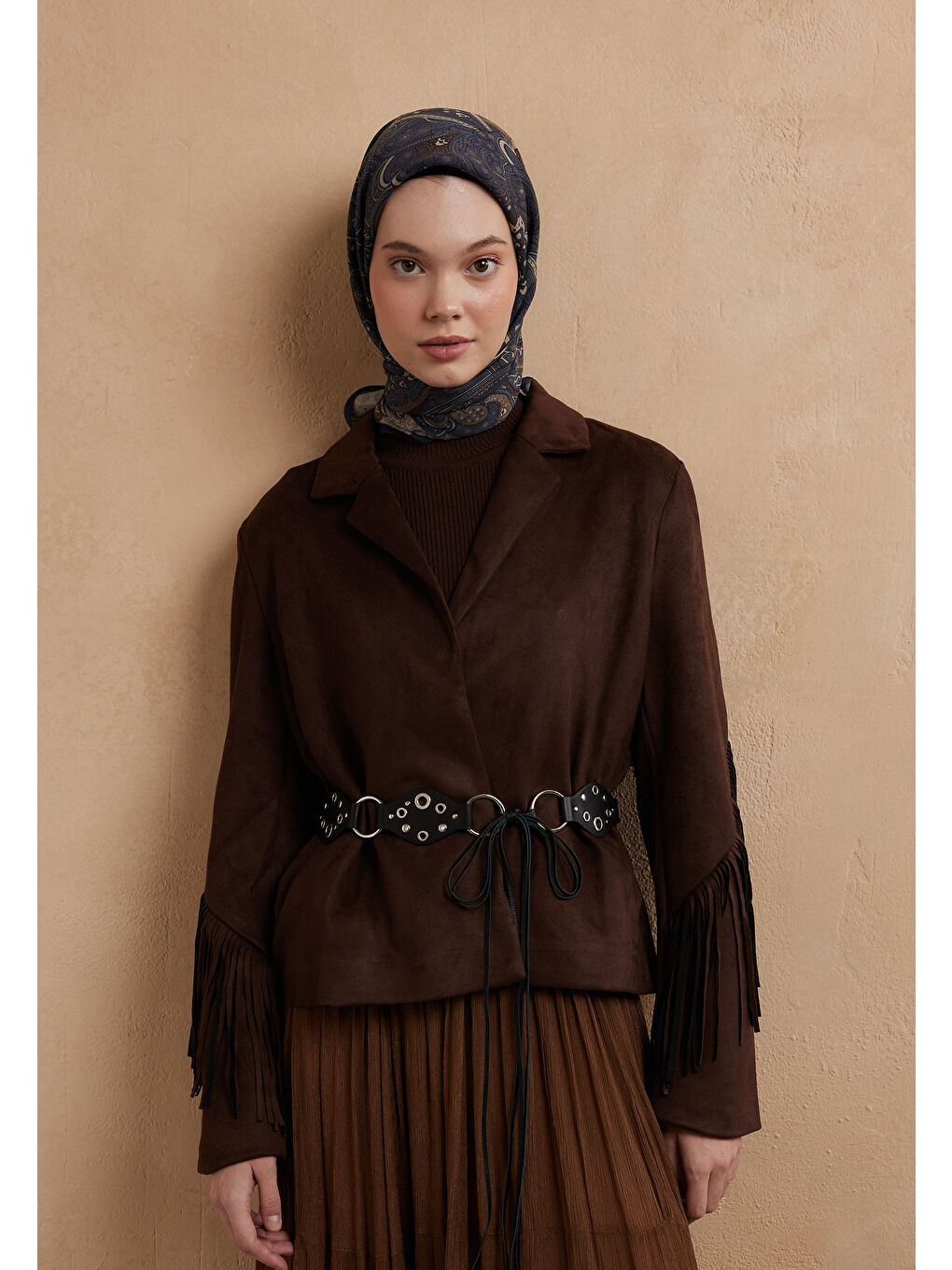 Sıara Desen Pamuk İpek Eşarp İndigo-2