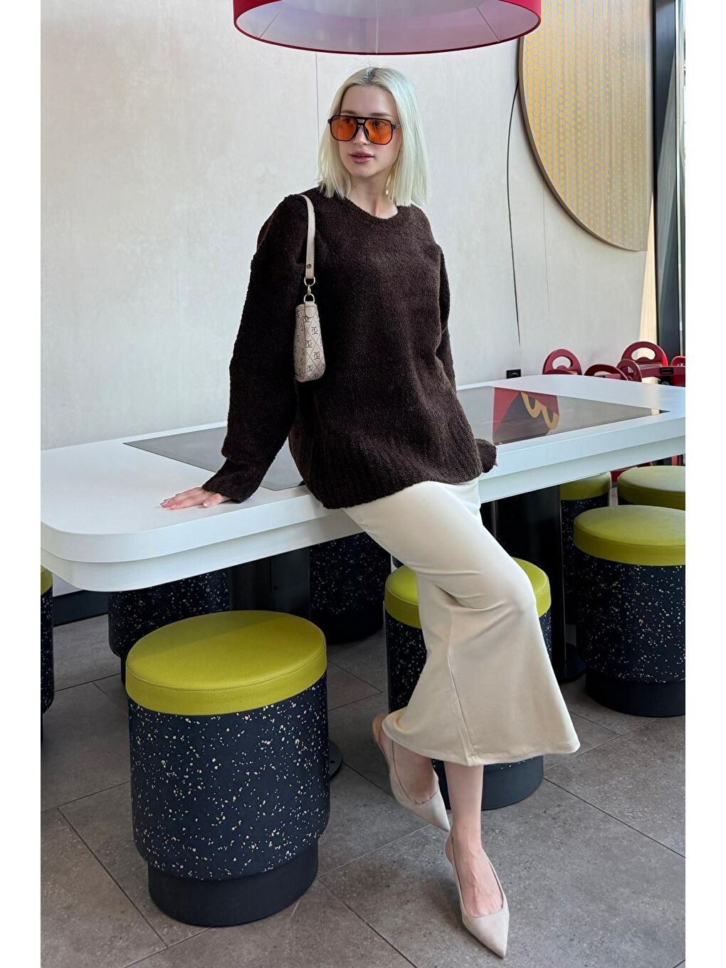 Kahverengi Bisiklet Yaka Kadın Buklet Kazak Mg2480-5