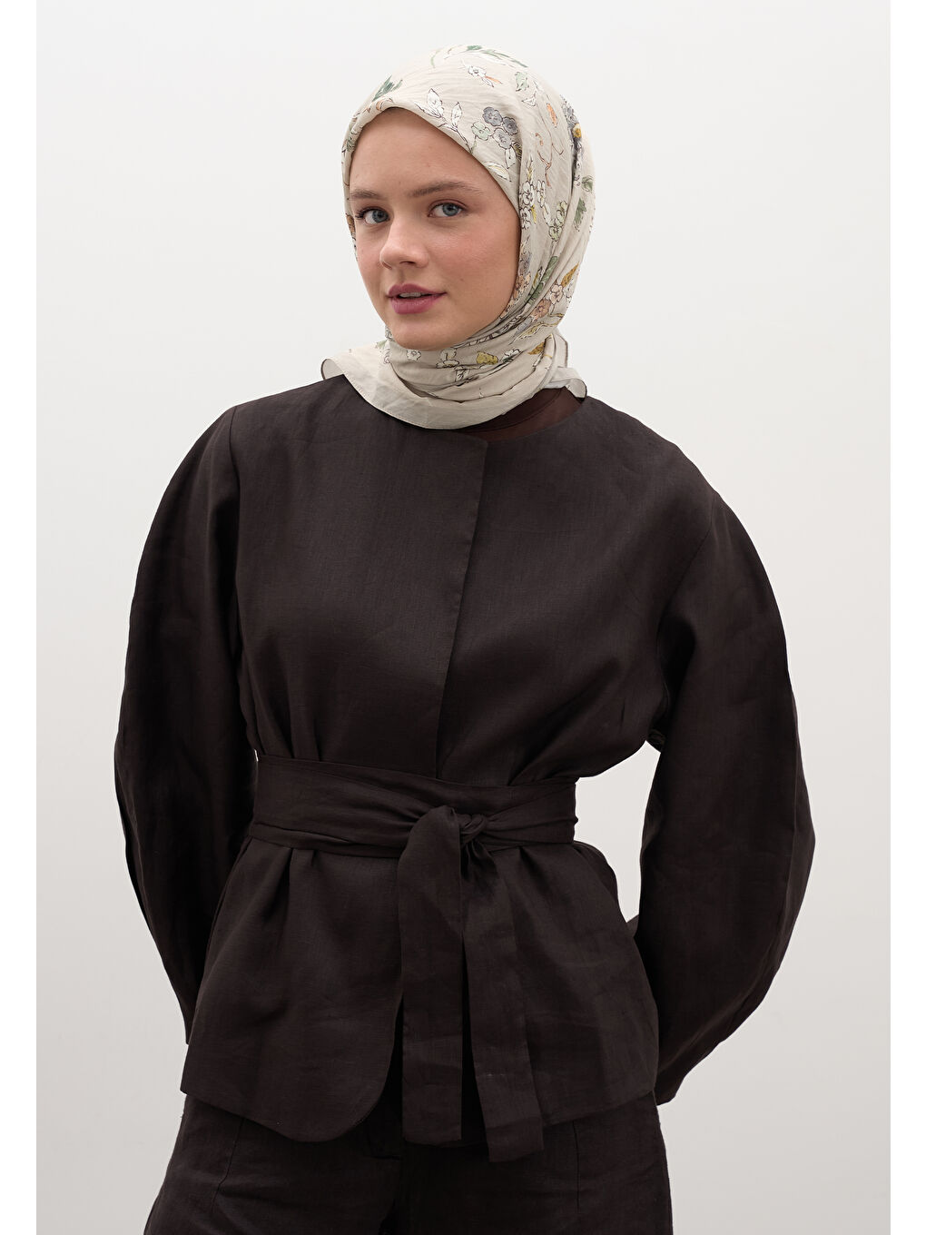 Bej Jenephıe Desen Pamuklu Viskon Eşarp Taş