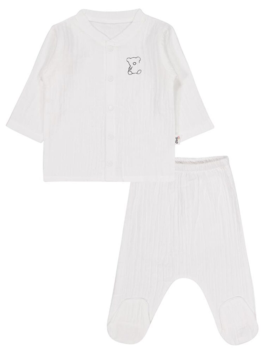 Baby Ayıcık Baskılı 1-9 Ay Pijama Takımı - Ekru 1-3 Ay