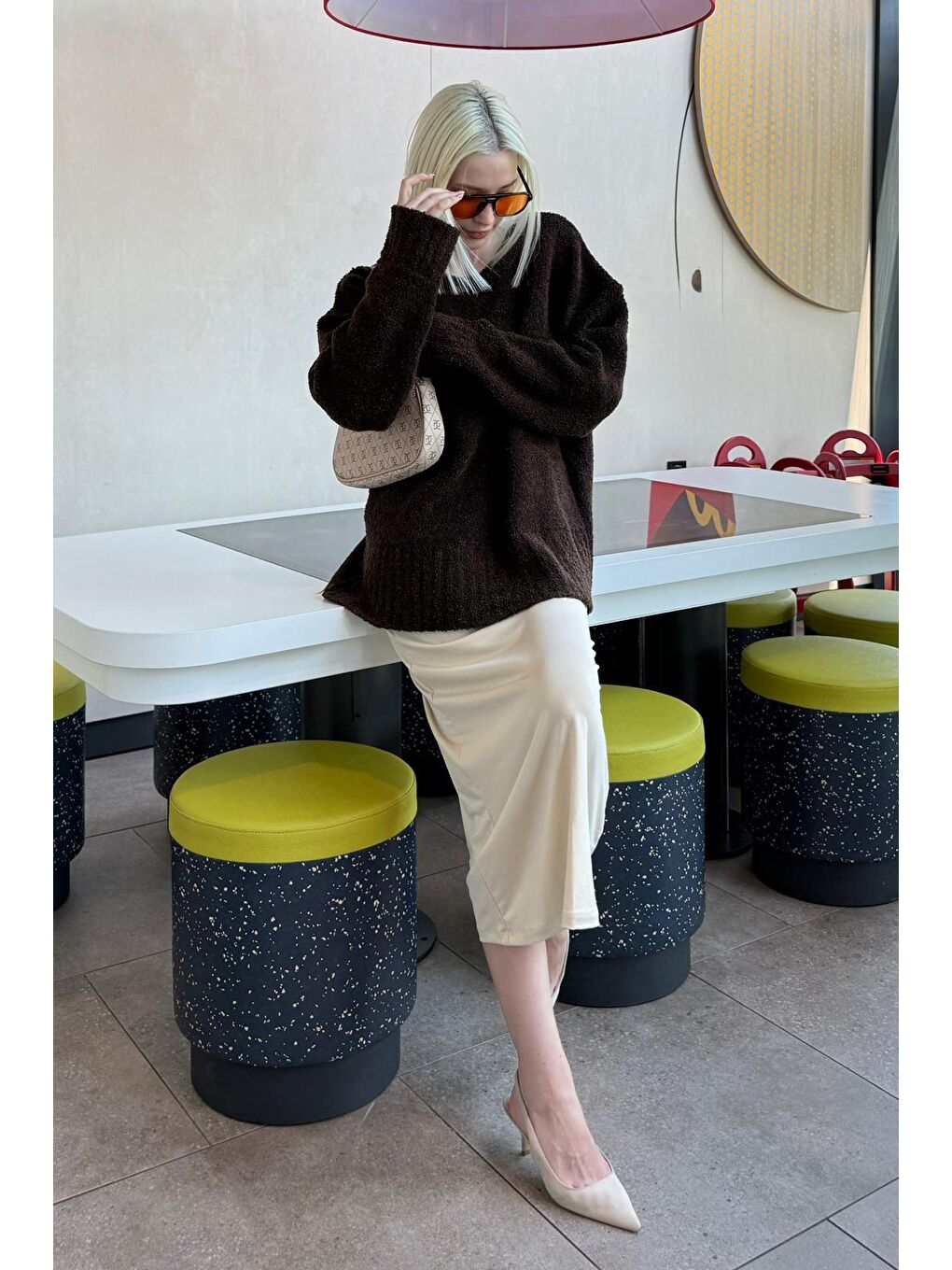 Kahverengi Bisiklet Yaka Kadın Buklet Kazak Mg2480-6