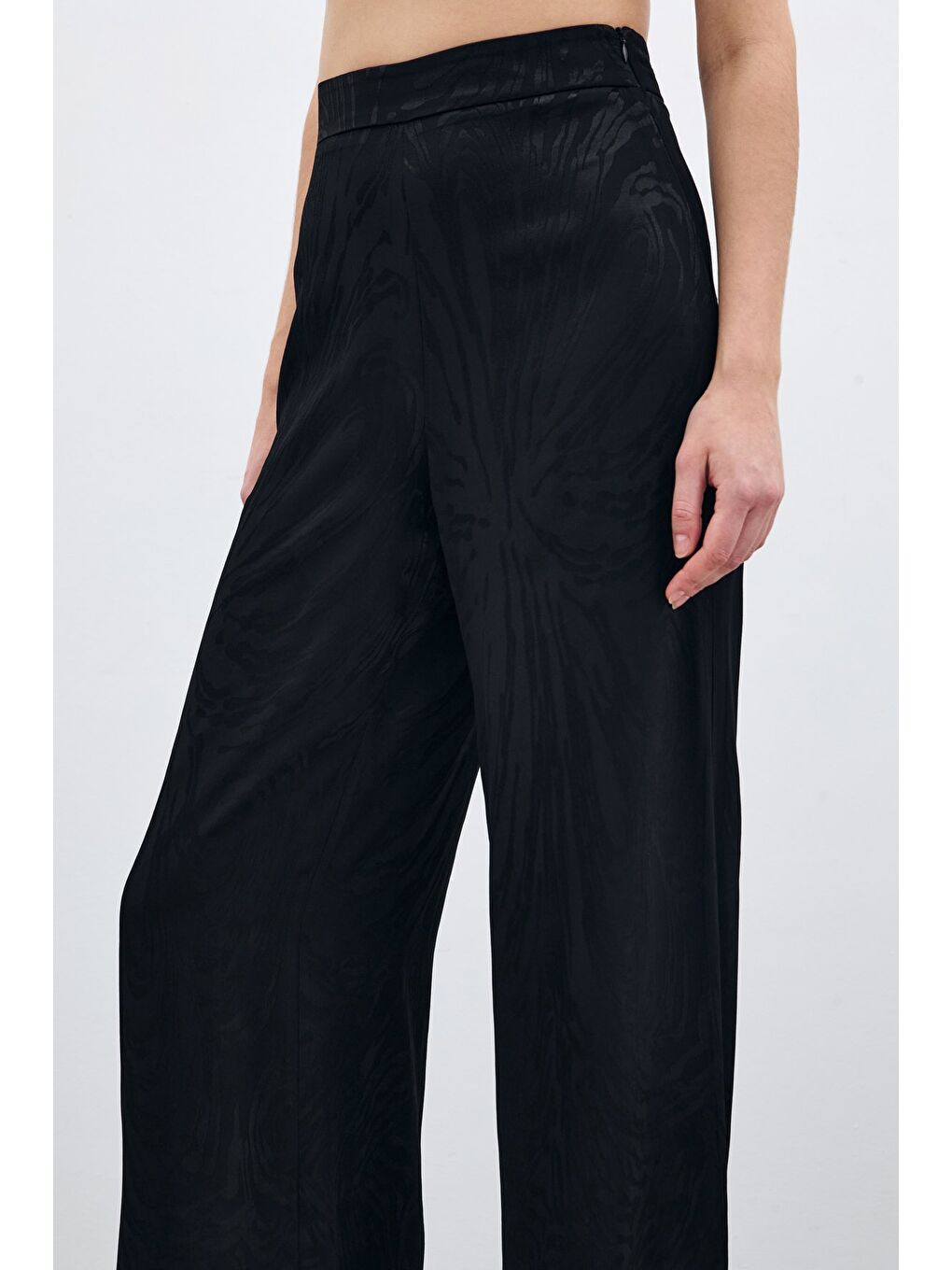 Yüksek Bel Desenli Pantolon - Siyah-5