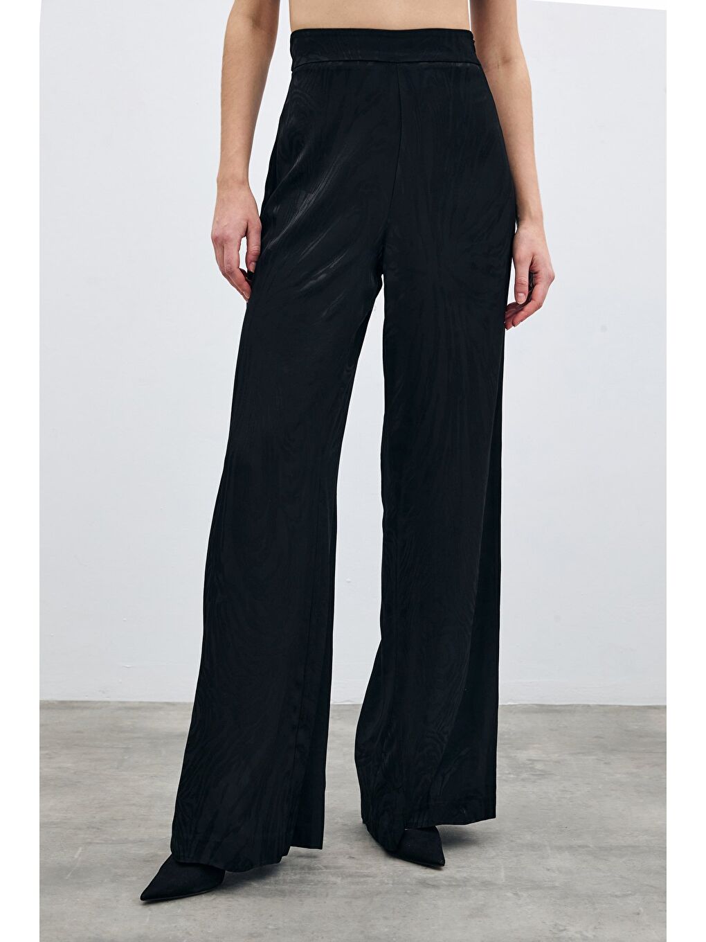 Yüksek Bel Desenli Pantolon - Siyah-6