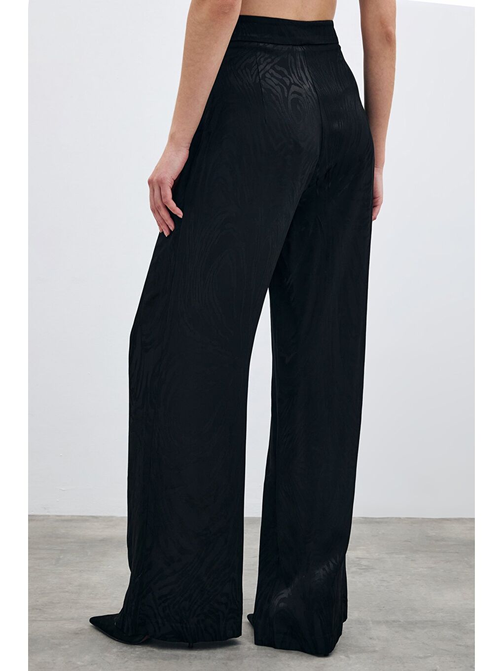 Yüksek Bel Desenli Pantolon - Siyah-7