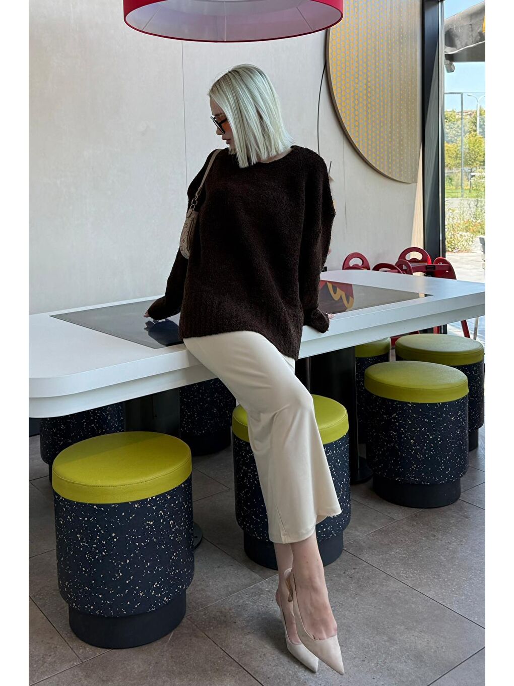 Kahverengi Bisiklet Yaka Kadın Buklet Kazak Mg2480-7