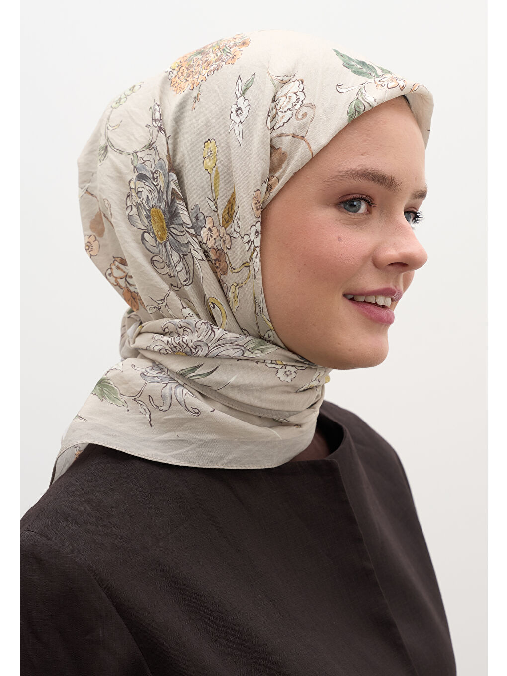 Bej Jenephıe Desen Pamuklu Viskon Eşarp Taş-2