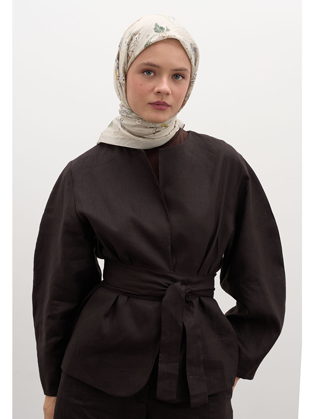 Bej Jenephıe Desen Pamuklu Viskon Eşarp Taş-3