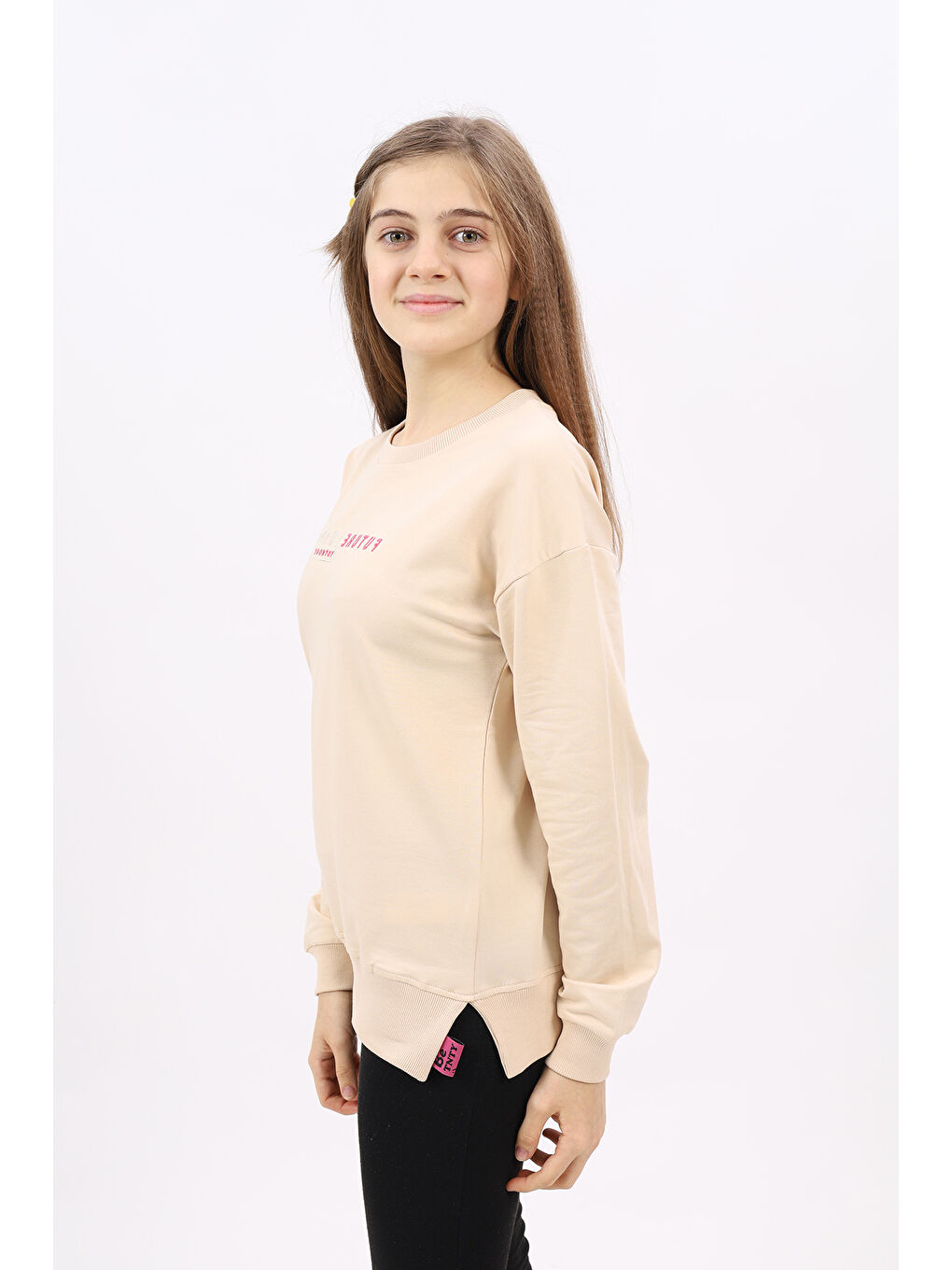 Bej Kız Çocuk Nakışlı Sweatshirt-1