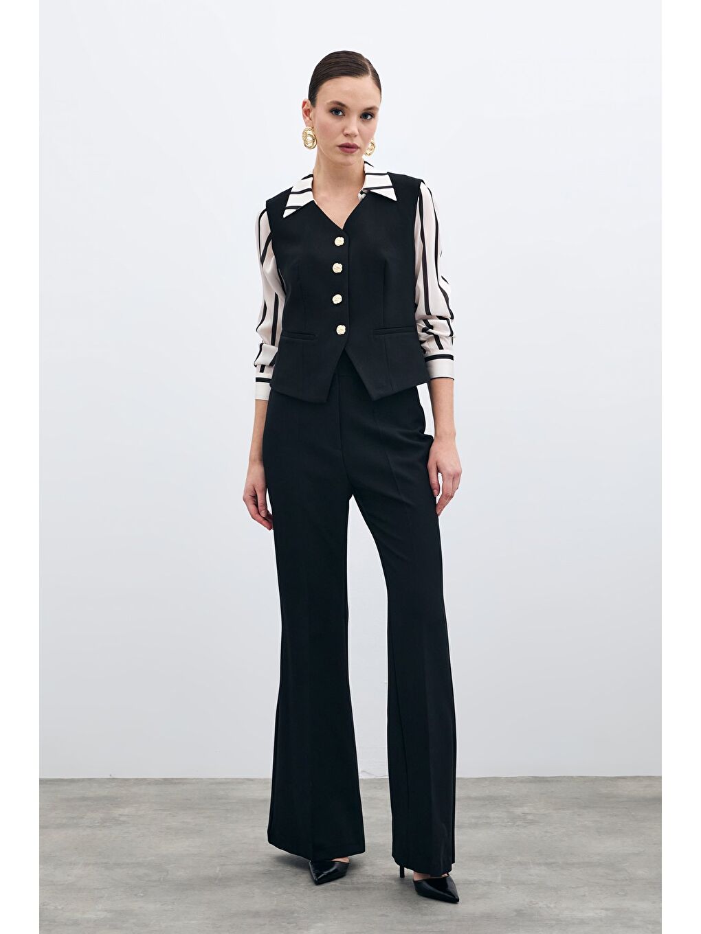 İspanyol Paça Pantolon - Siyah-1