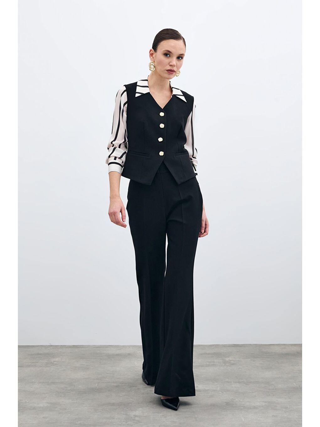 İspanyol Paça Pantolon - Siyah-4