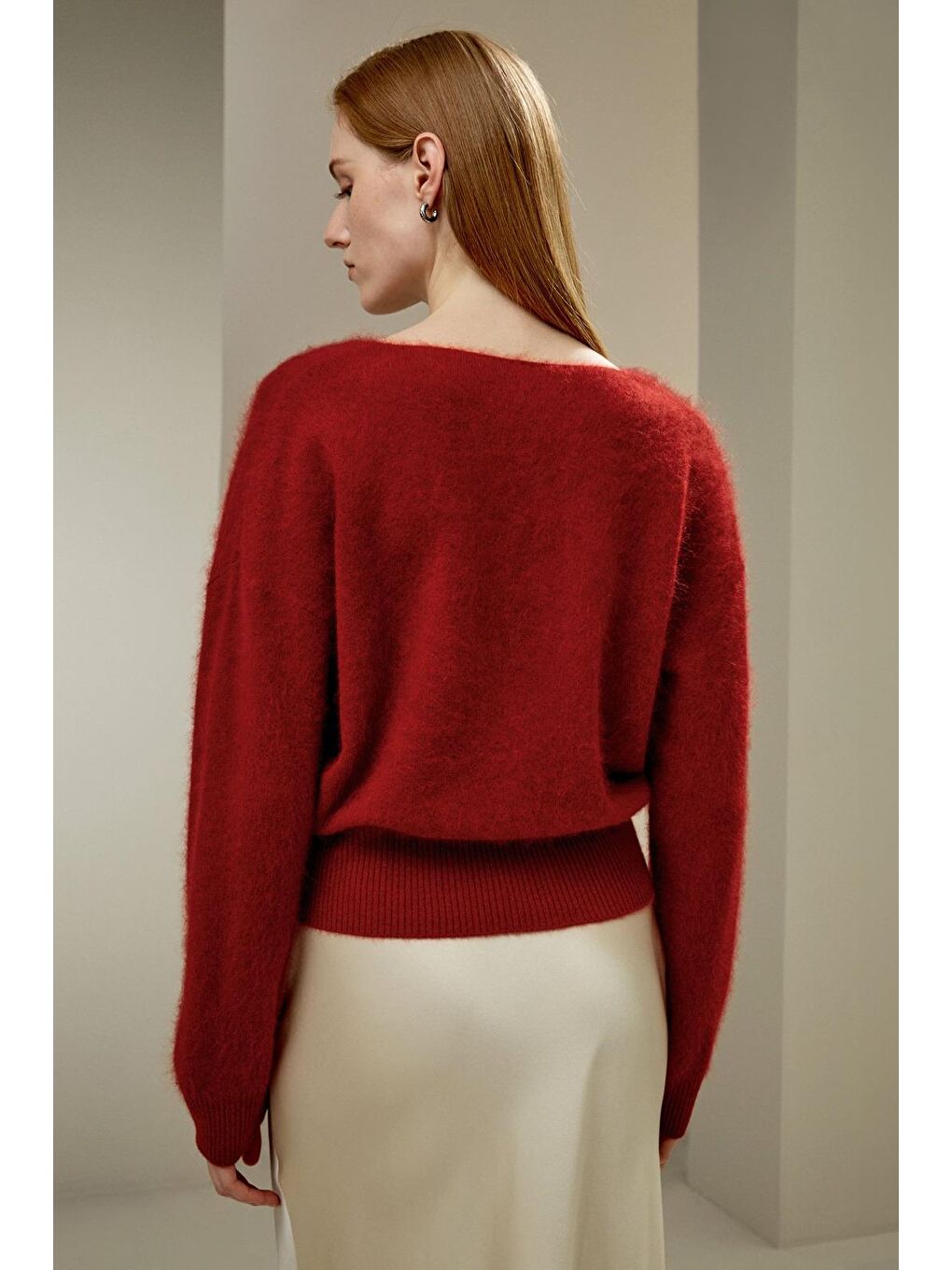 Kırmızı V Yaka Yumuşak Dokulu Kadın Kazak Mg2499-4