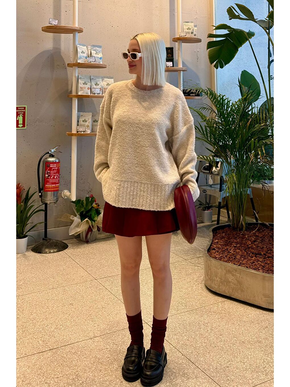 Bej Bisiklet Yaka Kadın Buklet Kazak Mg2480-2