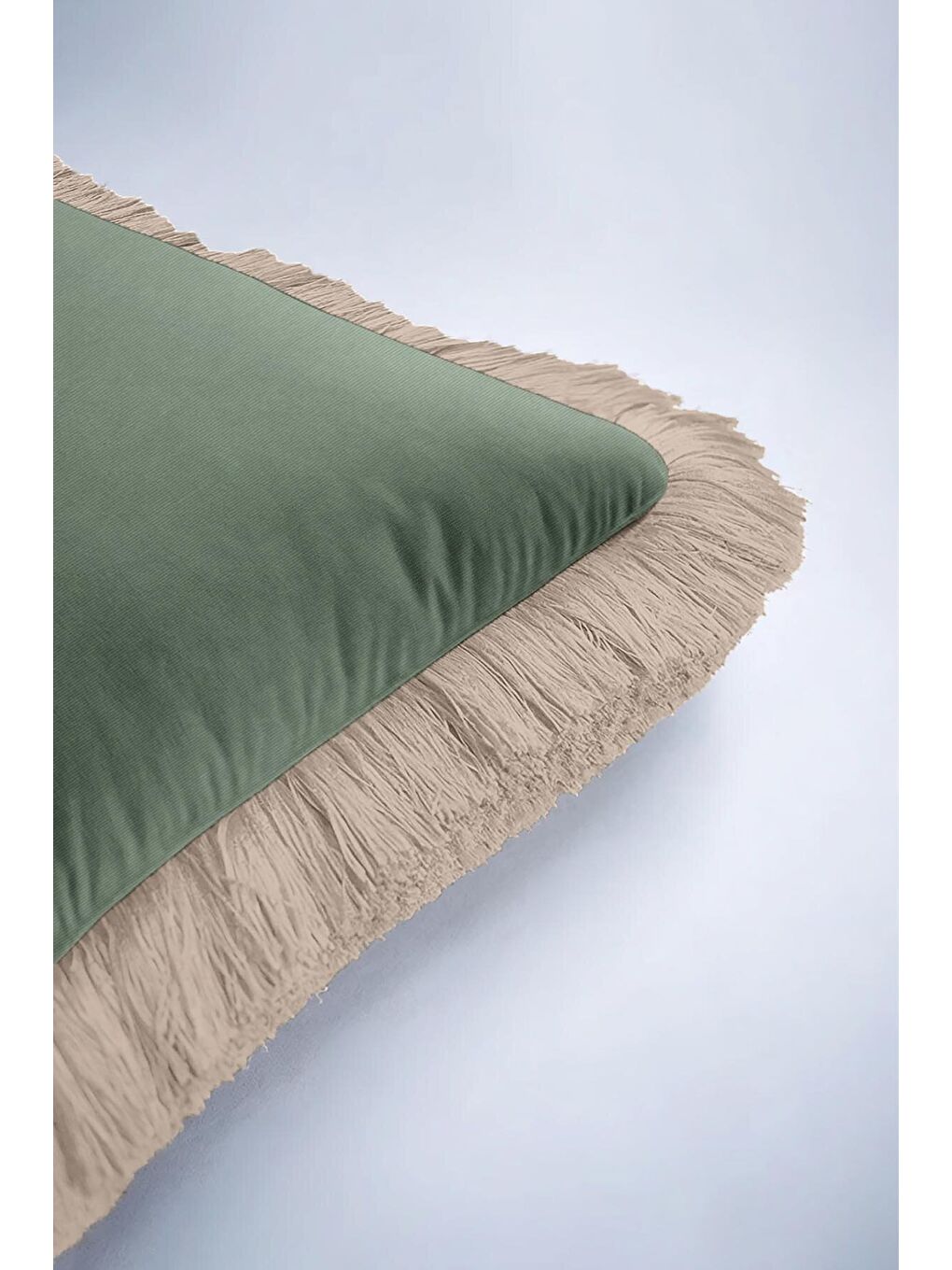 Karışık Zengin Kadife Lüks Saçaklı Yastık Kılıfı - Bohem Doğal Yeşil Bej Püsküllü Kırlent Kılıfı-6