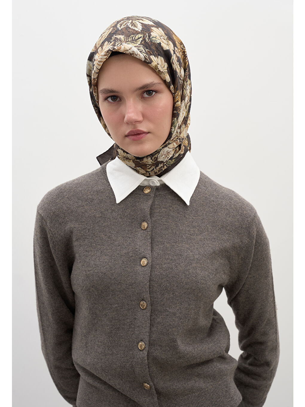 Kahverengi Judıth Desen Pamuklu Viskon Eşarp Kahve-1