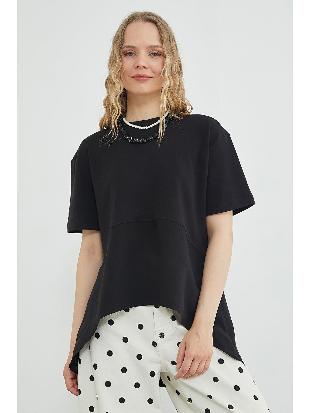 Siyah Basic Arkası Uzun Oversize Tişört-1