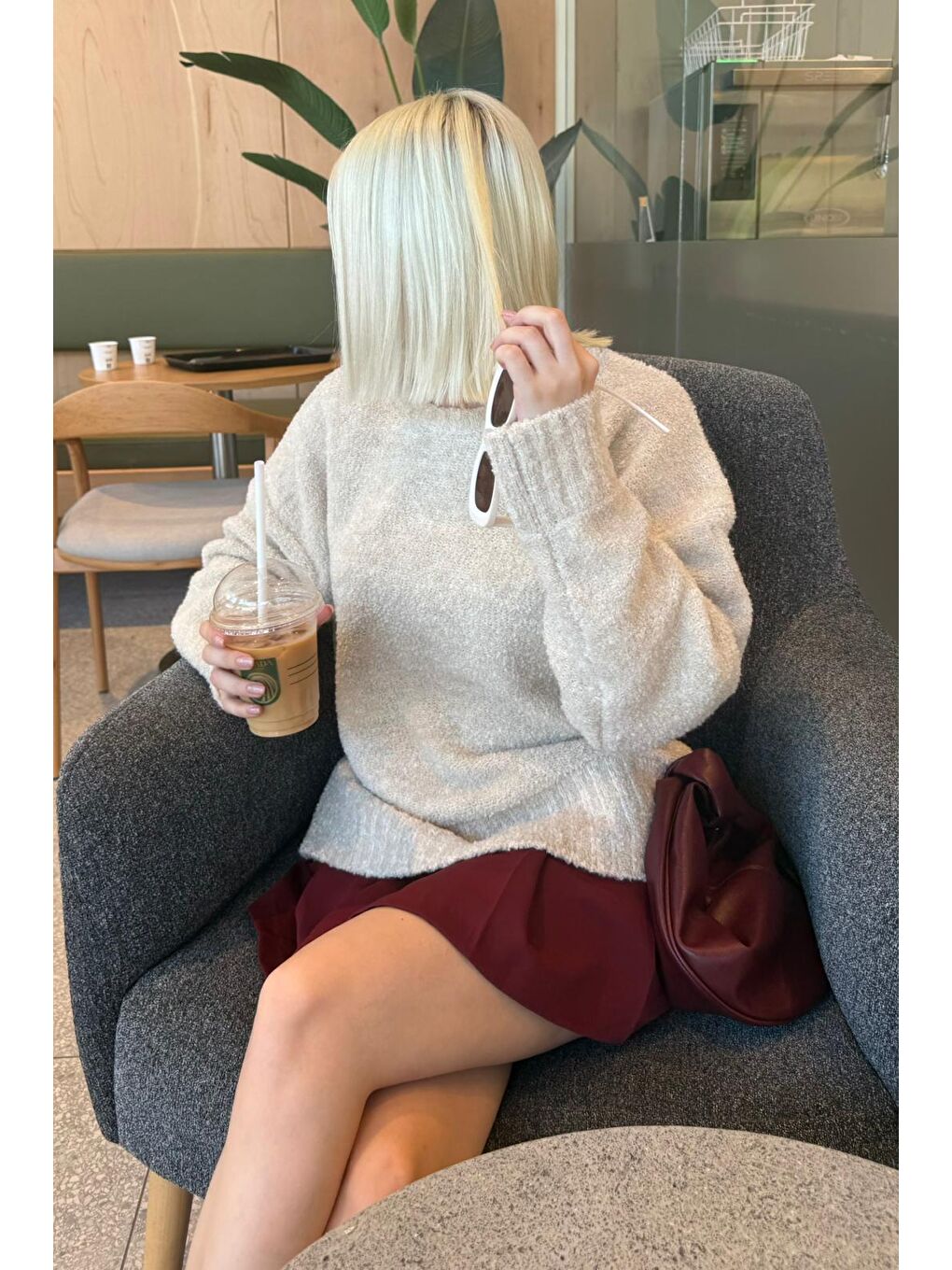 Bej Bisiklet Yaka Kadın Buklet Kazak Mg2480-5