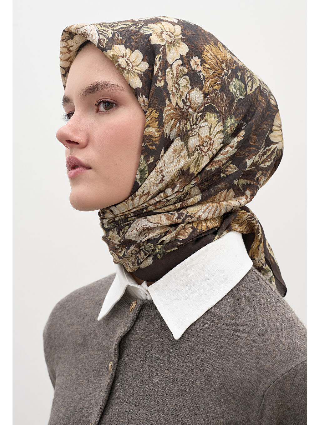 Kahverengi Judıth Desen Pamuklu Viskon Eşarp Kahve-2