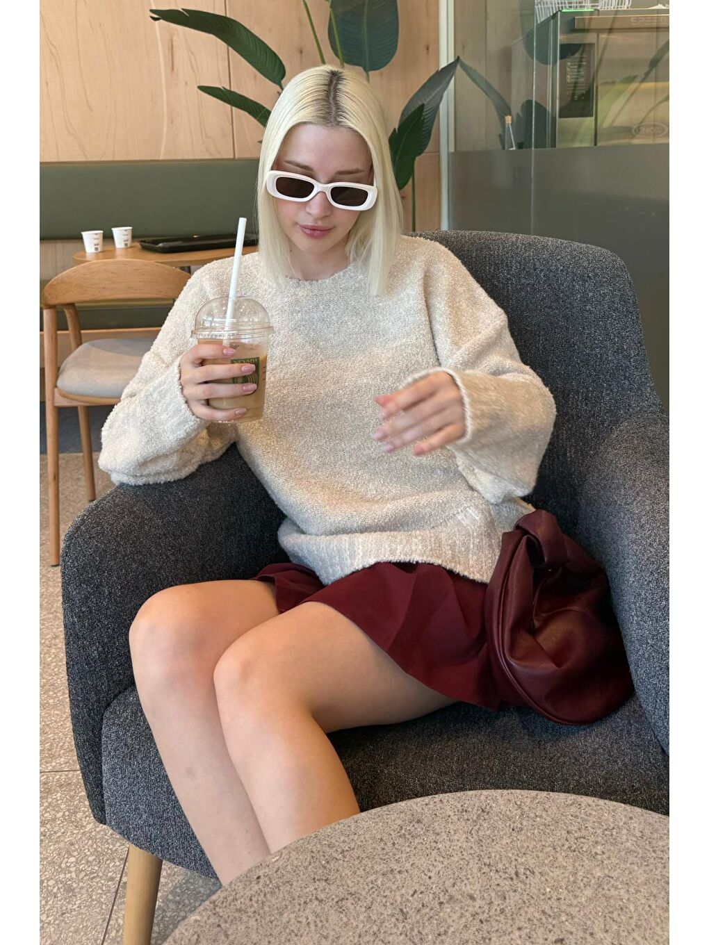 Bej Bisiklet Yaka Kadın Buklet Kazak Mg2480-6