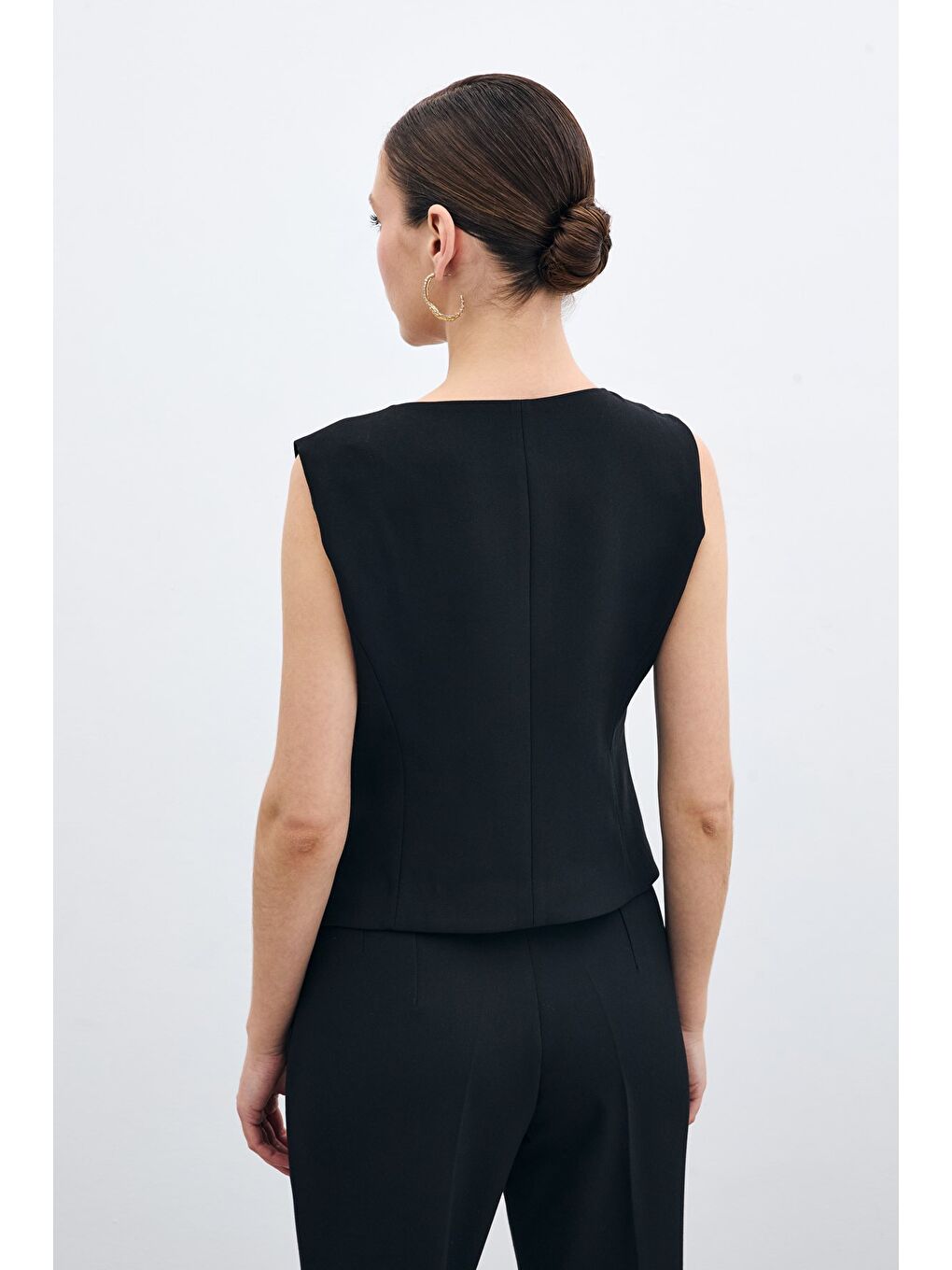 Düğmeli Kısa Yelek - Siyah-5