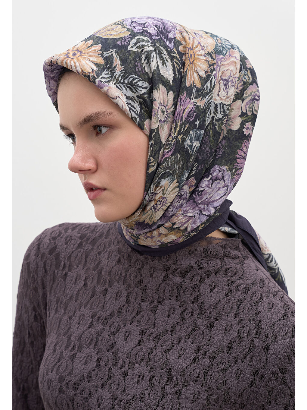 Lila Judıth Desen Pamuklu Viskon Eşarp Lavanta-2