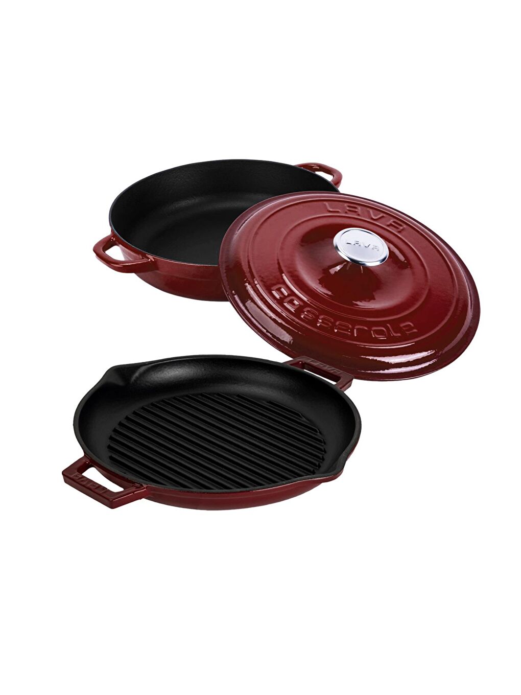 Bordo Serisi Döküm 3 Parça Set – Tencere ve Izgara ile Sofralarda Fark Yaratın-1