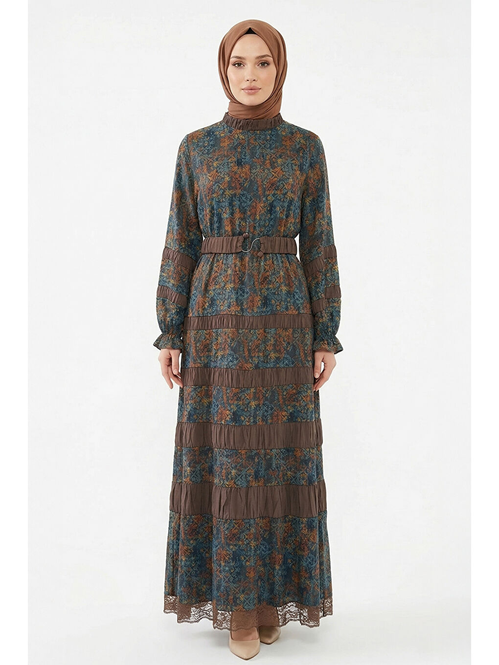 Levidor Kemer ve Boncuk Detay Etnik Desenli Elbise 330341 Turkuaz-1