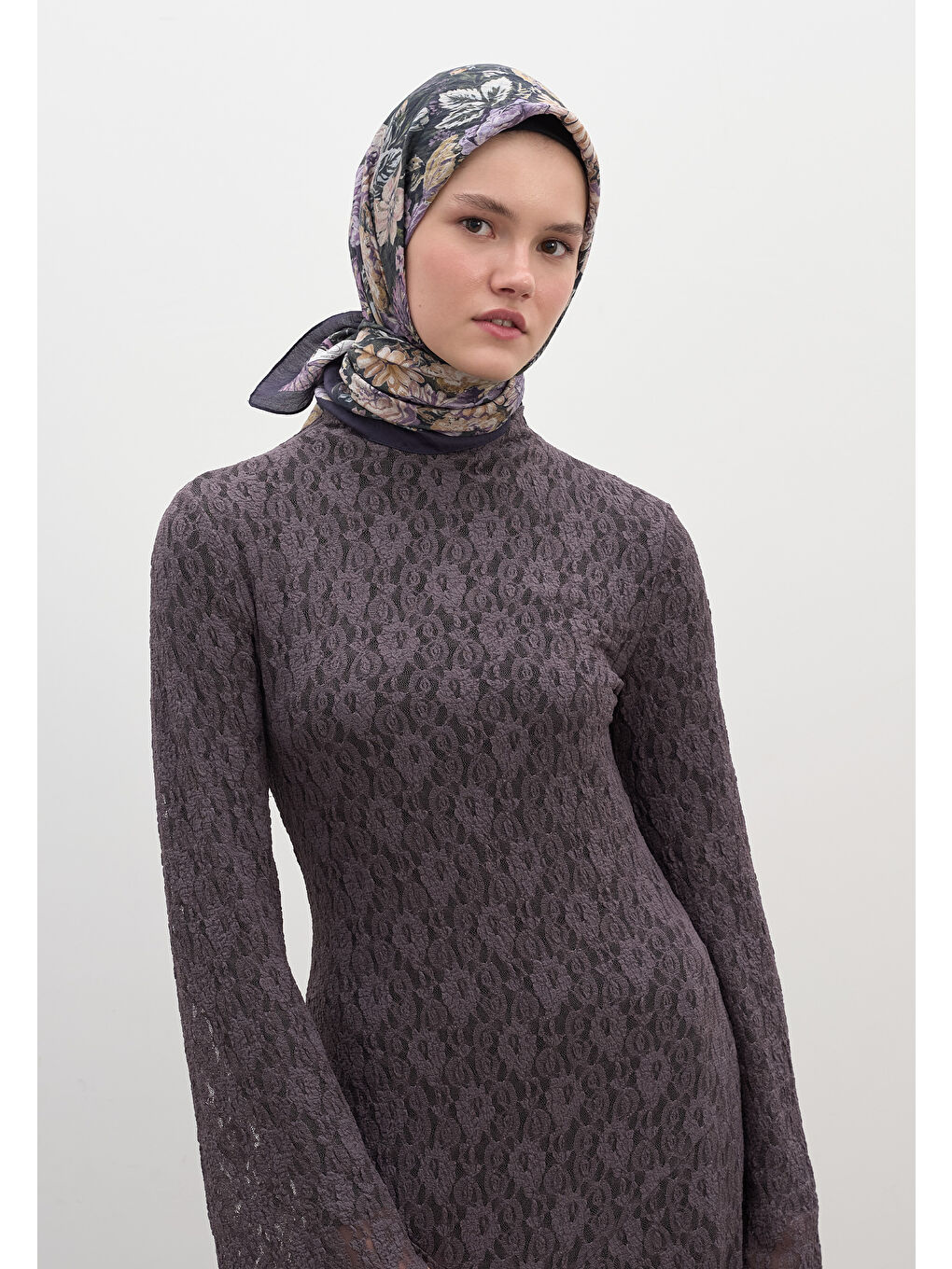 Lila Judıth Desen Pamuklu Viskon Eşarp Lavanta-3