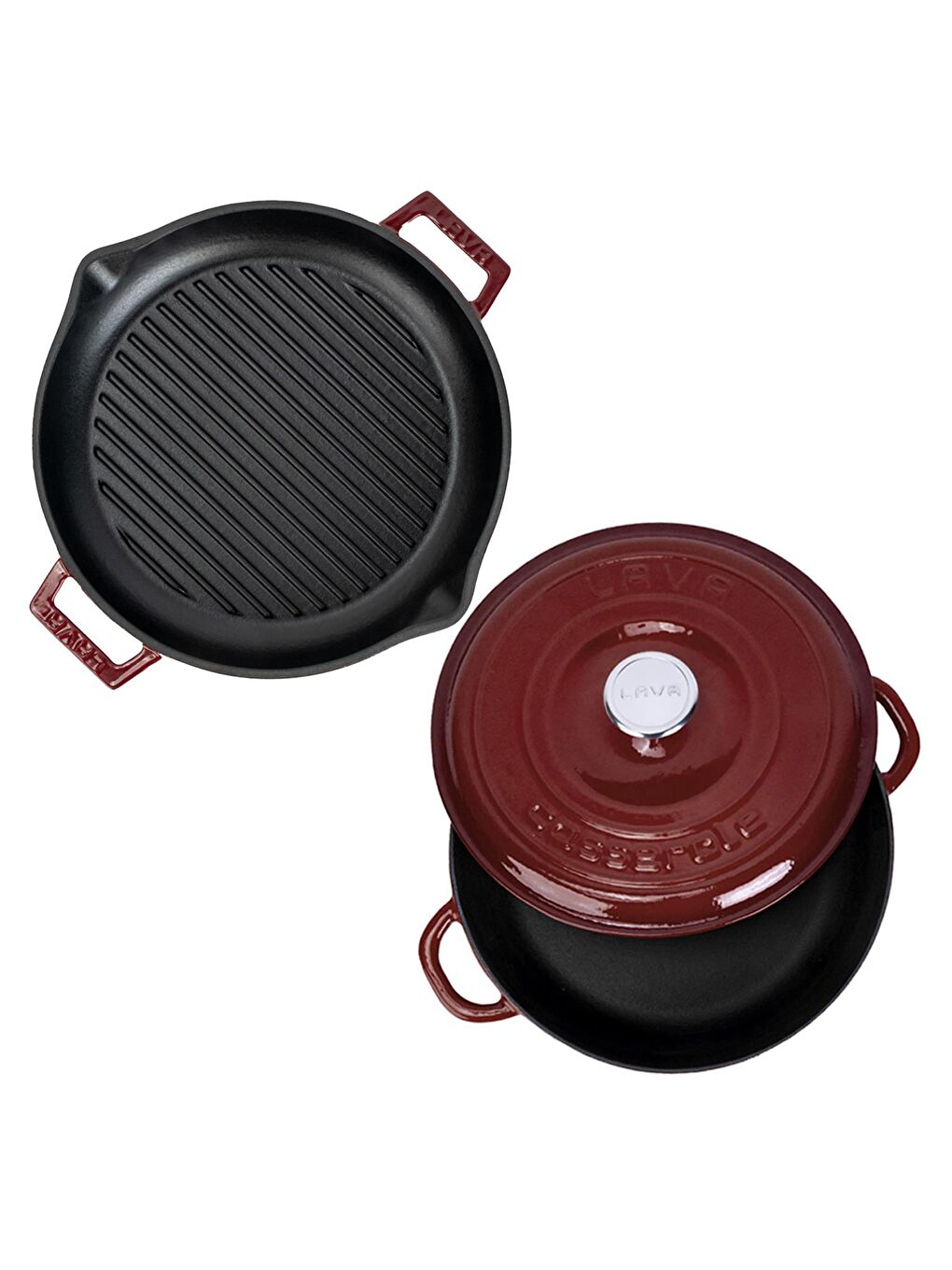 Bordo Serisi Döküm 3 Parça Set – Tencere ve Izgara ile Sofralarda Fark Yaratın-2