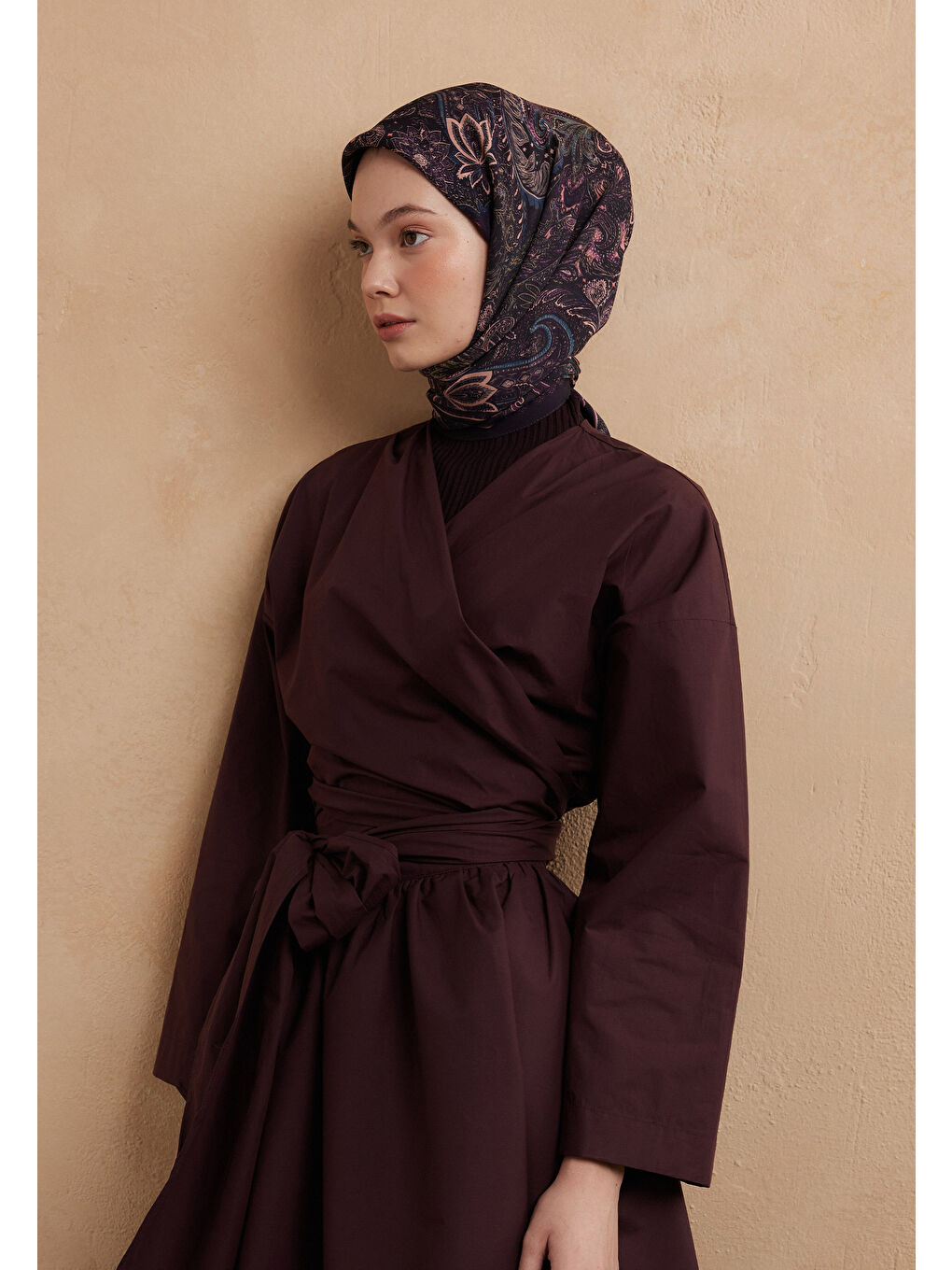 Amora Desen Pamuk İpek Eşarp Koyu Mor-2