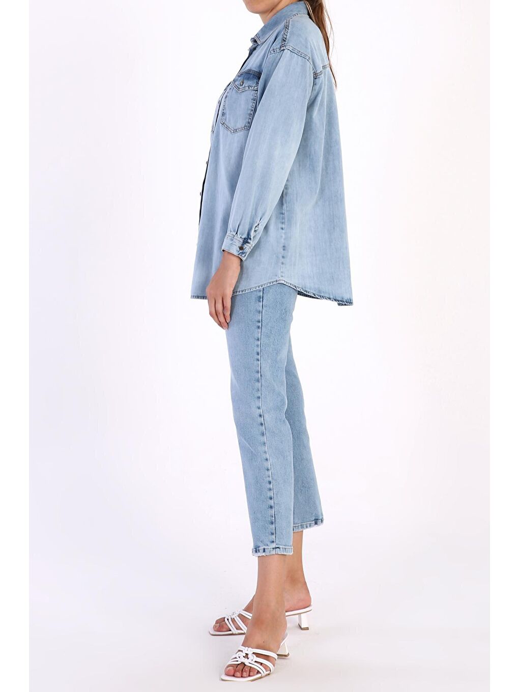 Açık Mavi Cepli Denim Gömlek-3
