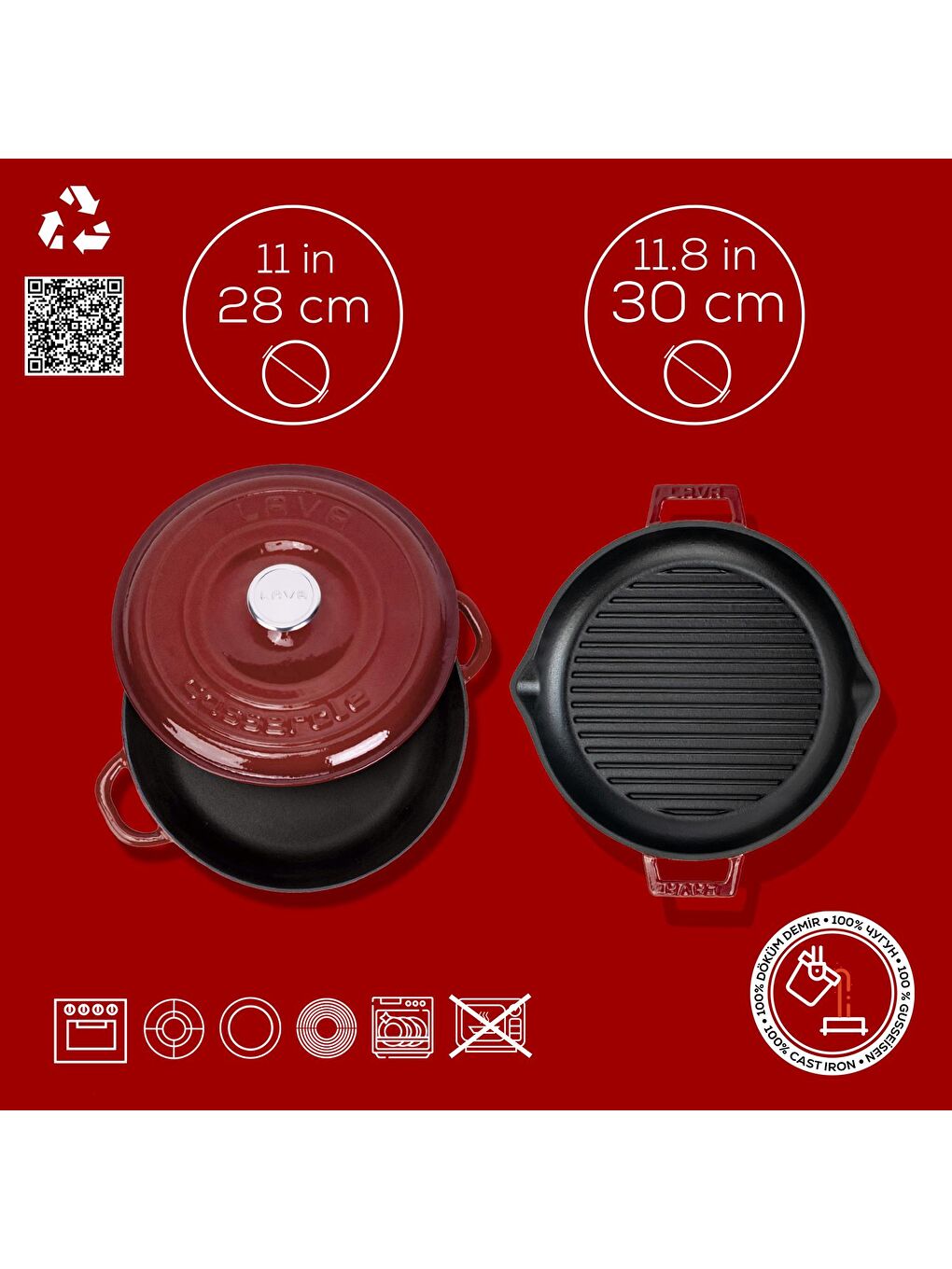 Bordo Serisi Döküm 3 Parça Set – Tencere ve Izgara ile Sofralarda Fark Yaratın-3