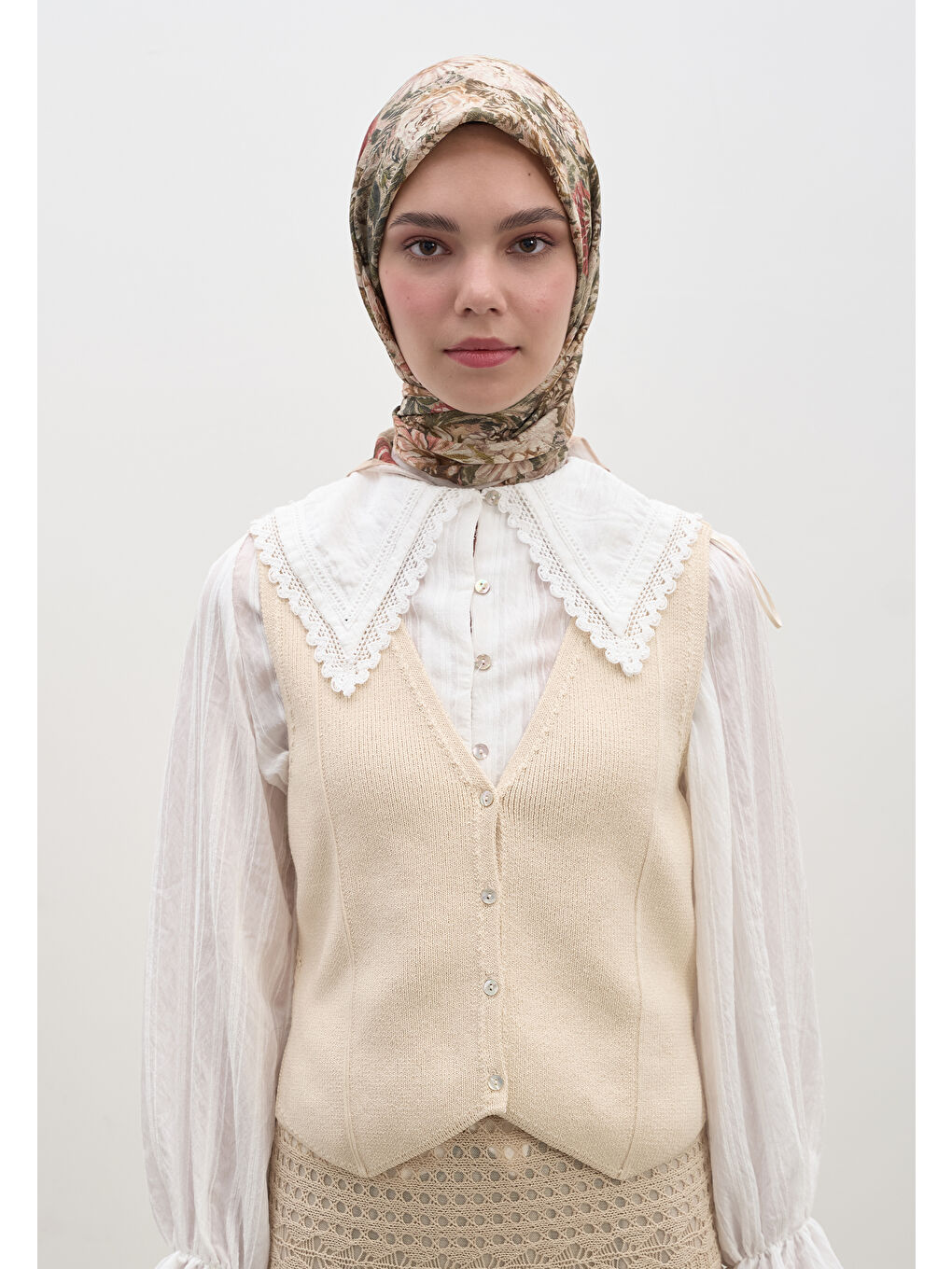 Judıth Desen Pamuklu Viskon Eşarp Bej-1