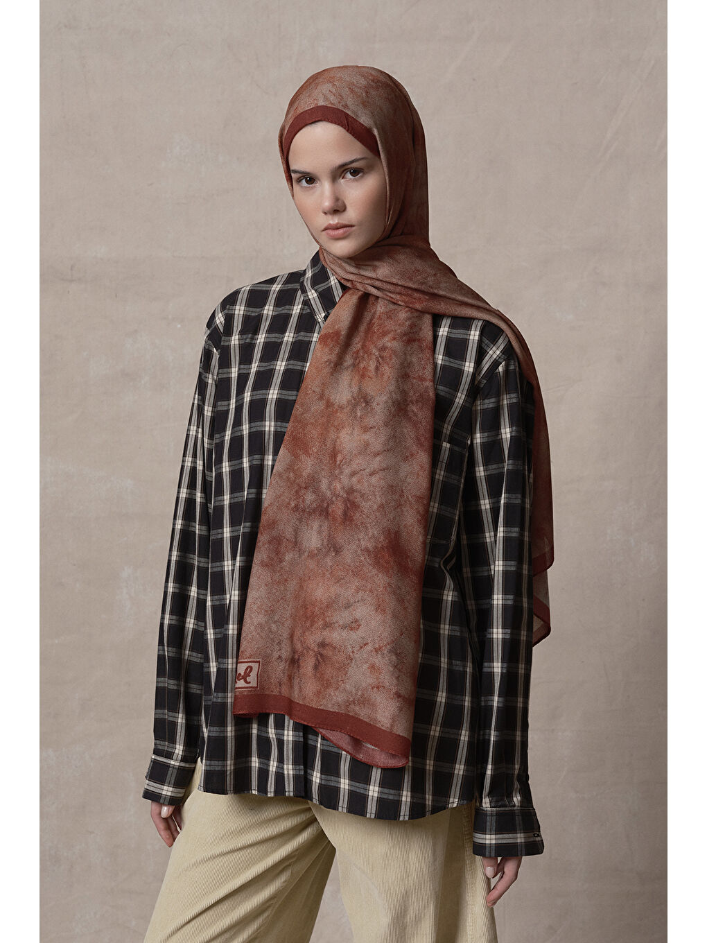 Kahverengi Modal Brush Şal Batic Kiremit