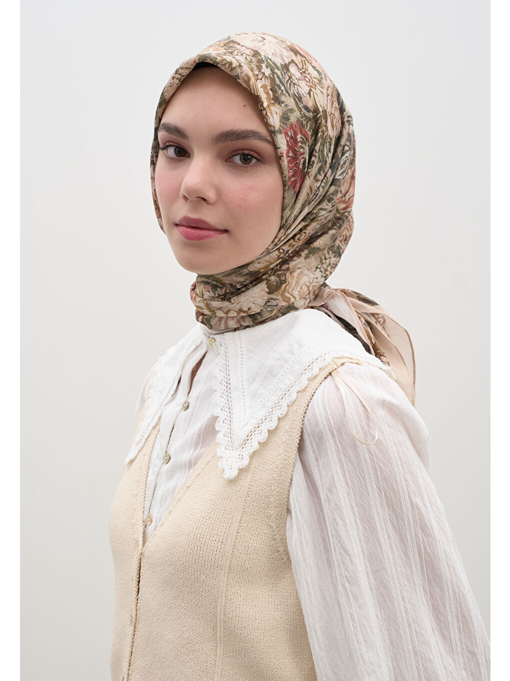 Judıth Desen Pamuklu Viskon Eşarp Bej-2