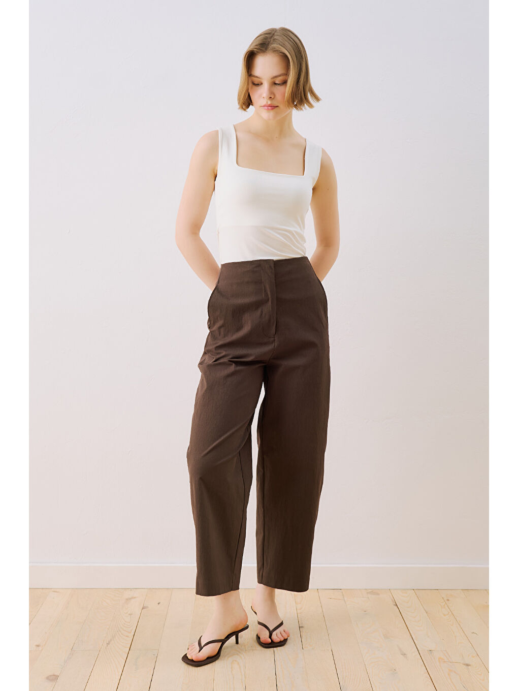Gabardin Barrel Pantolon Kahverengi-2