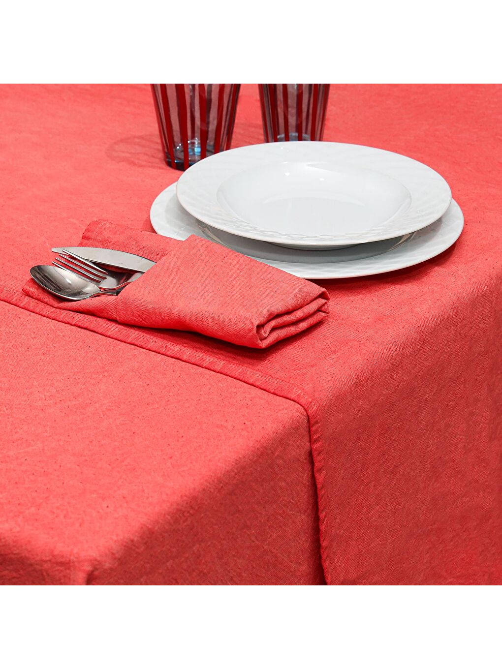 Kırmızı Taşlanmış Mercan Denim Pamuk Runner-1