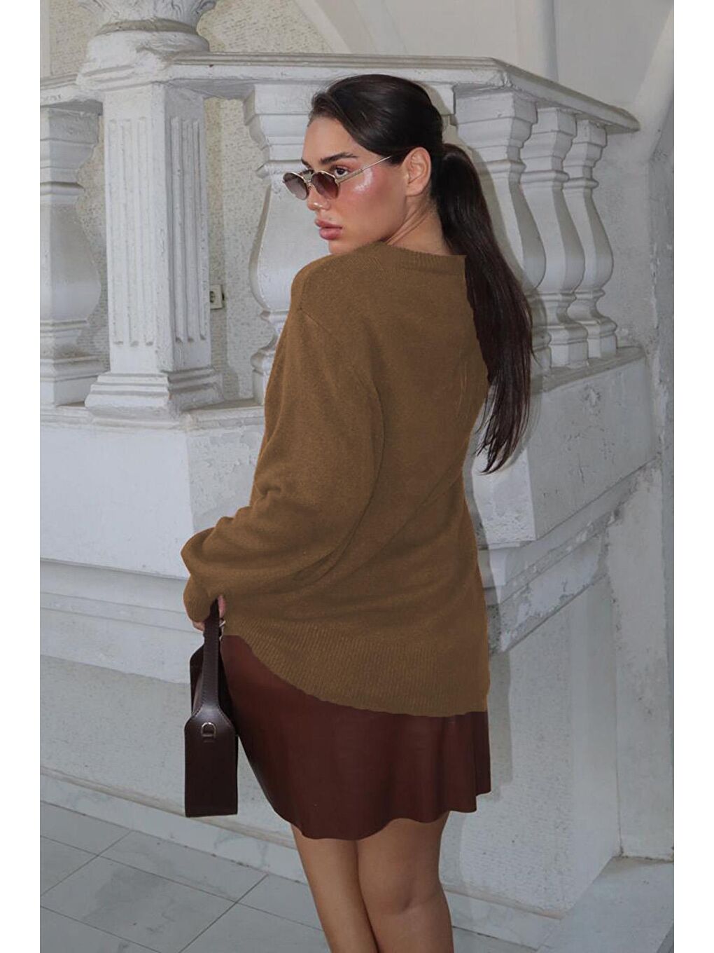 Bej Vizon Bisiklet Yaka Kadın Triko Kazak Mg2494-1