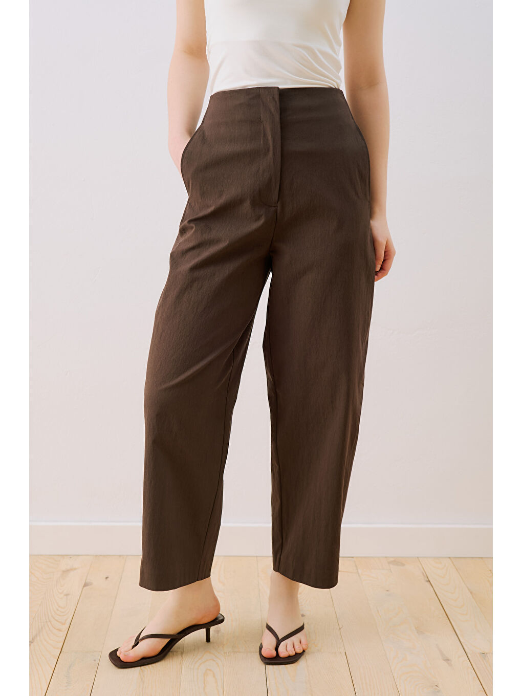 Gabardin Barrel Pantolon Kahverengi-3