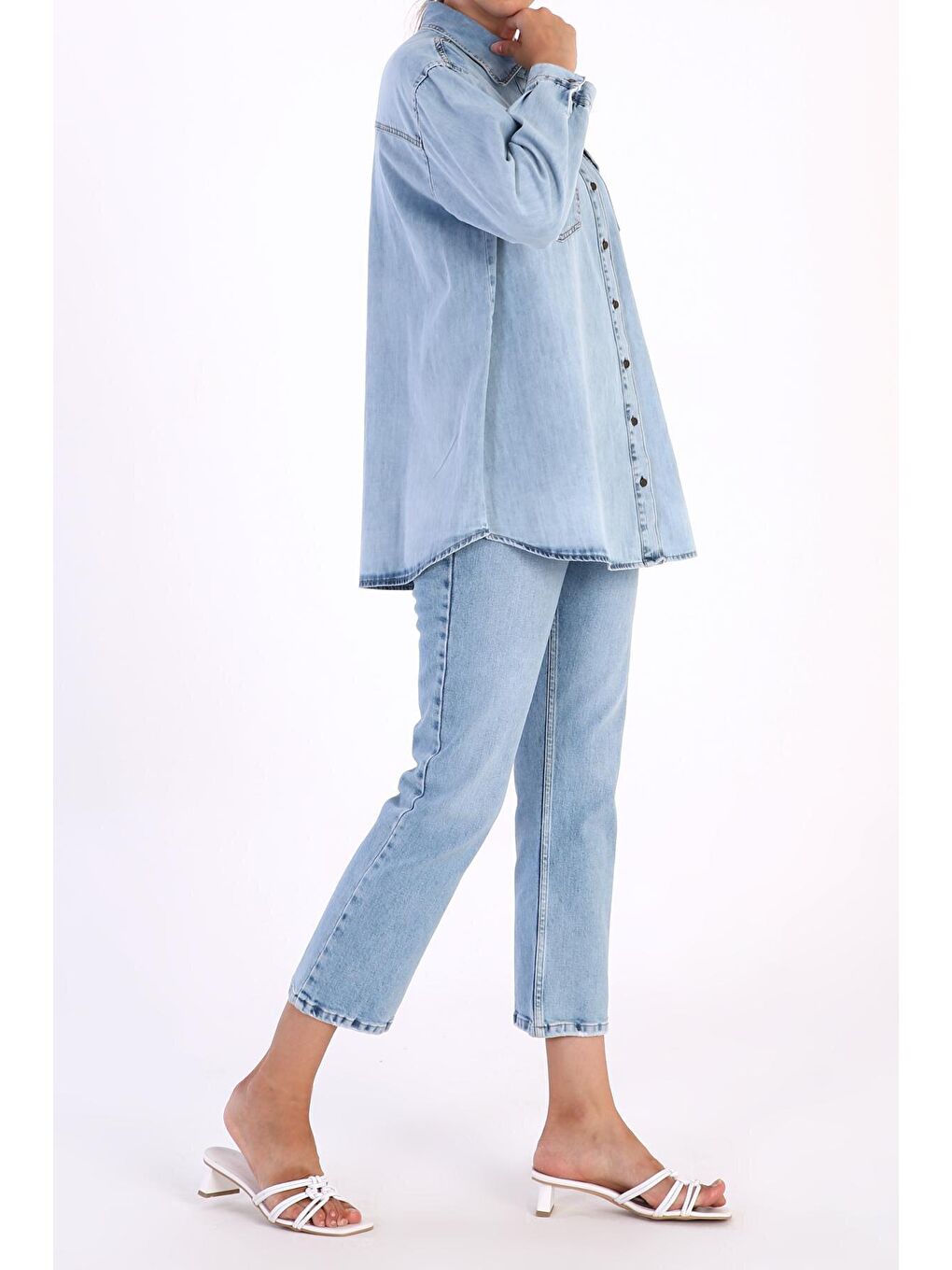 Açık Mavi Cepli Denim Gömlek-4