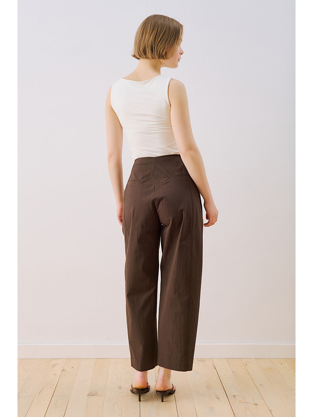 Gabardin Barrel Pantolon Kahverengi-4