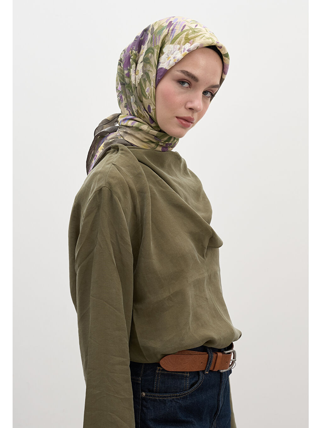 Bej Josıane Desen Pamuklu Viskon Eşarp Vizon