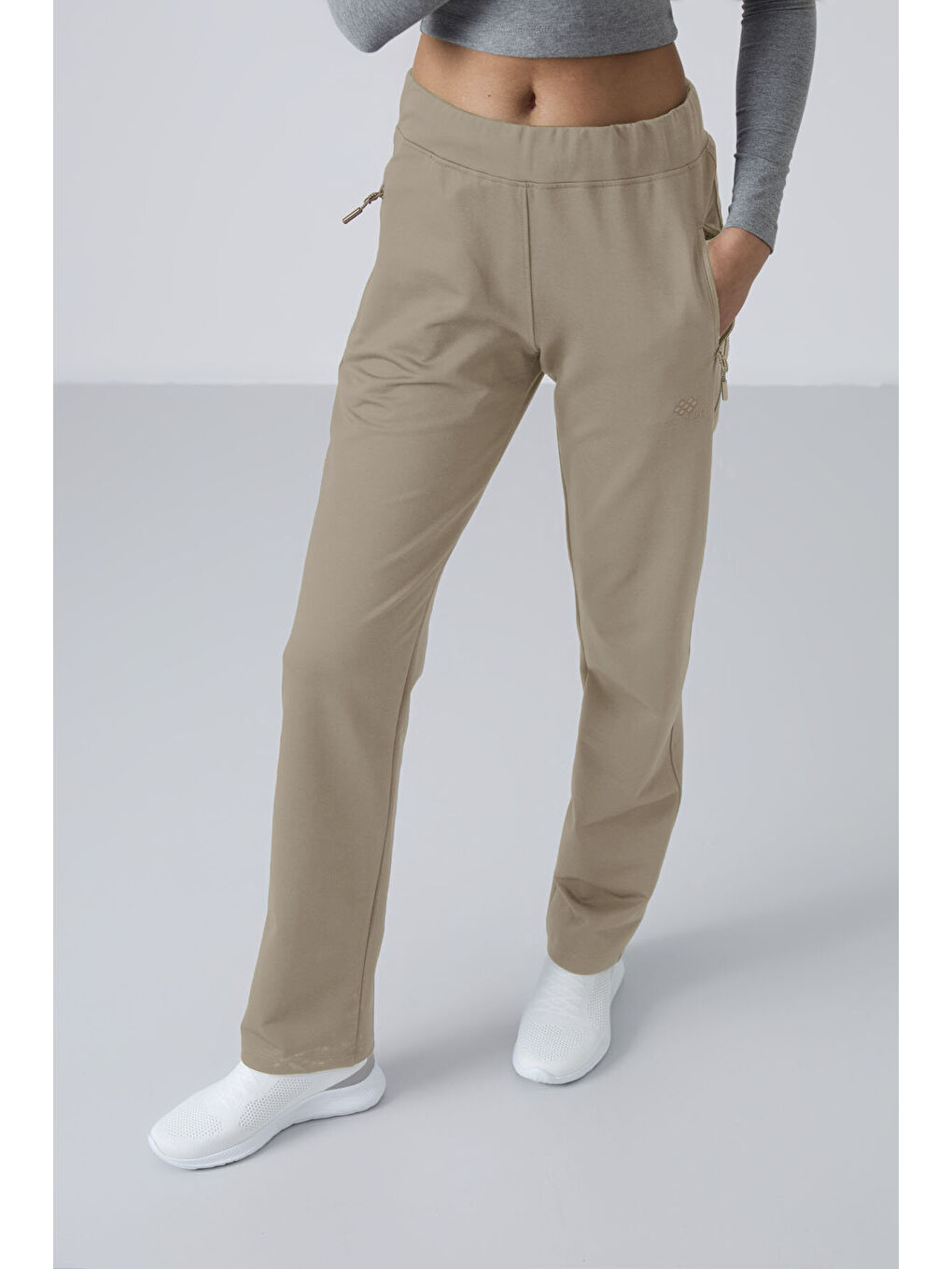 Koyu Bej Fermuar Cepli Rahat Form Klasik Paça Kadın Eşofman Alt - 94195-1