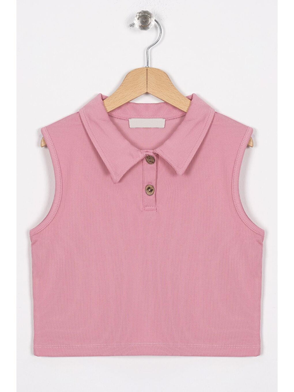 Pembe Yaka Detaylı Gül Kurusu Renk Kız Çocuk Crop