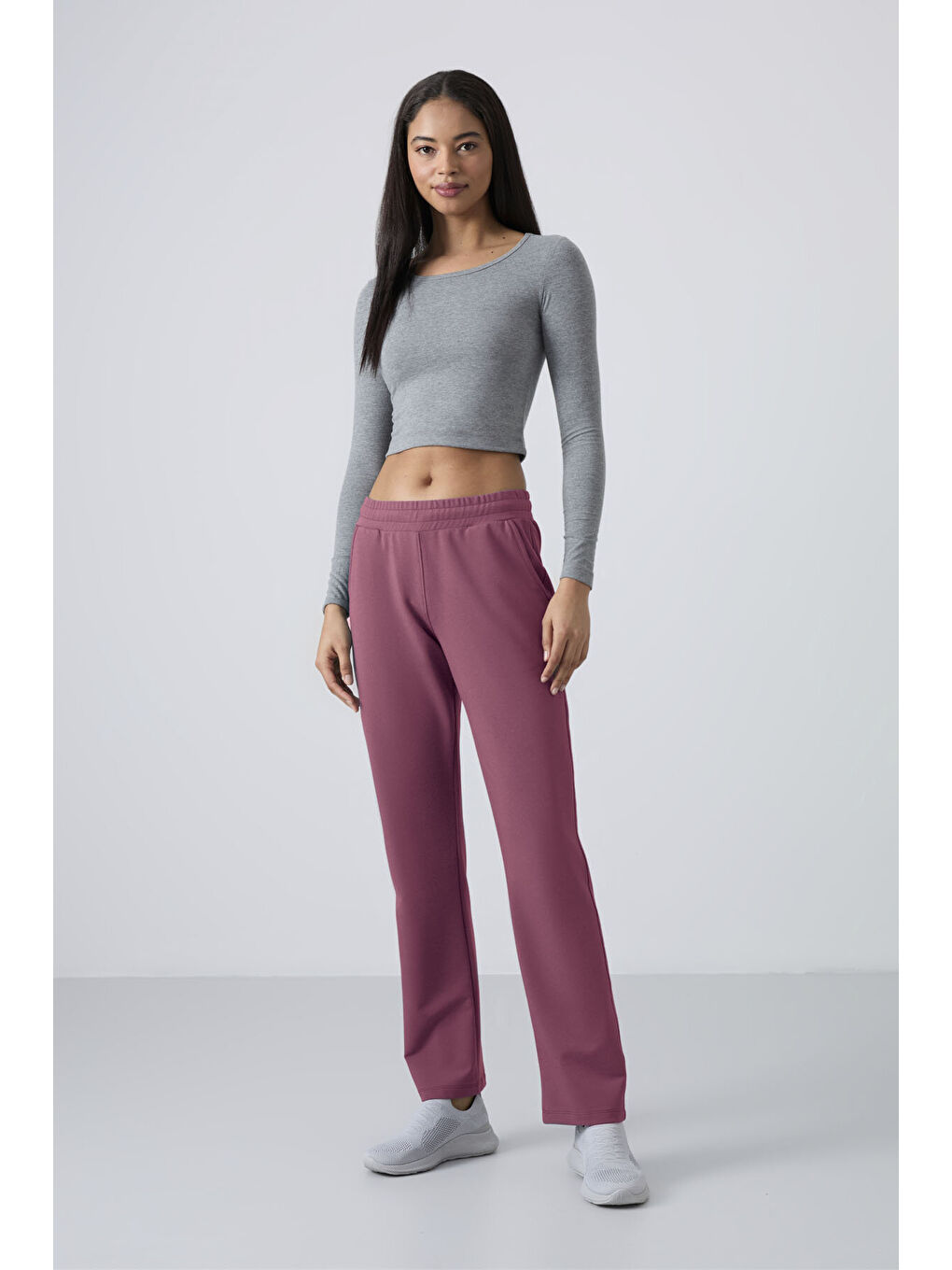 Kırmızı Soft Vişne Yüksek Bel Cepli Rahat Form Klasik Paça Kadın Eşofman Alt - 94584