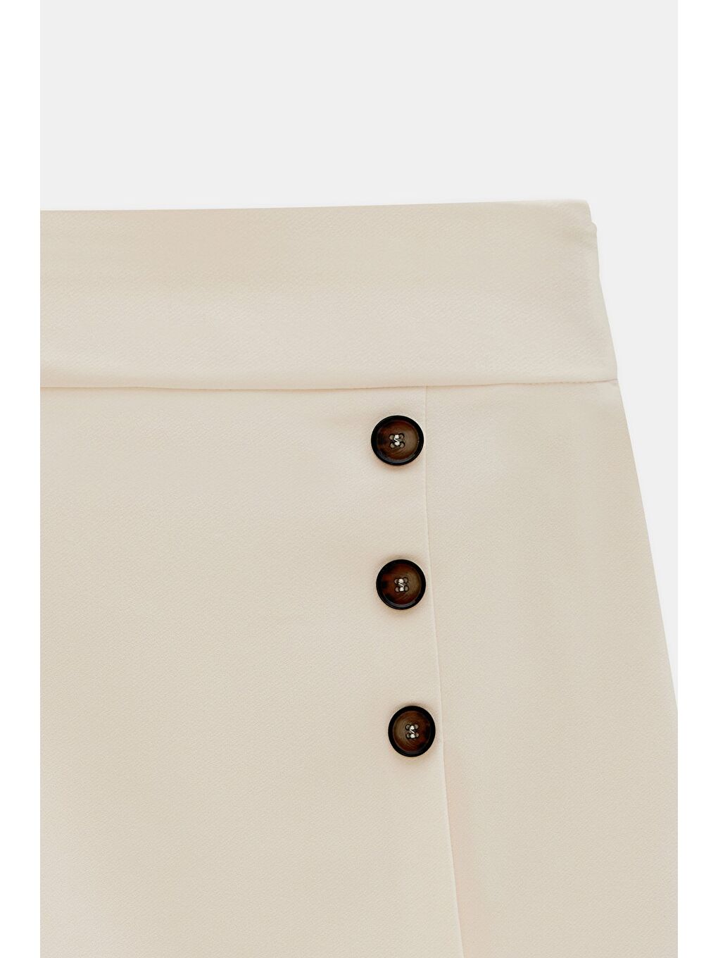 Ekru Düğme Detaylı Pileli Dokuma Etek-1