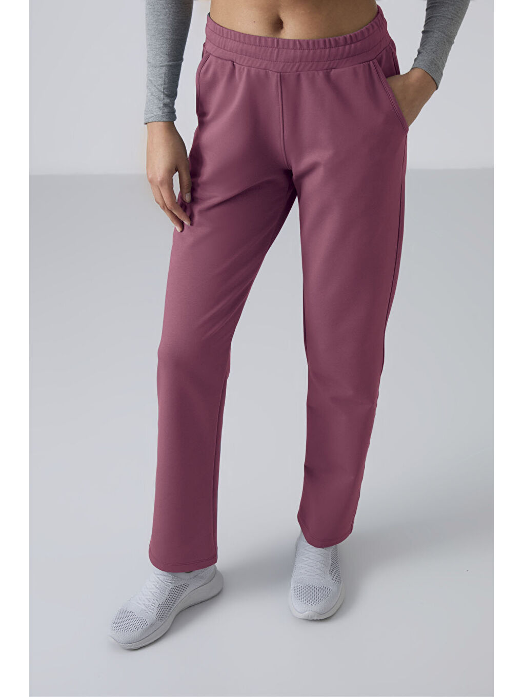 Kırmızı Soft Vişne Yüksek Bel Cepli Rahat Form Klasik Paça Kadın Eşofman Alt - 94584-3